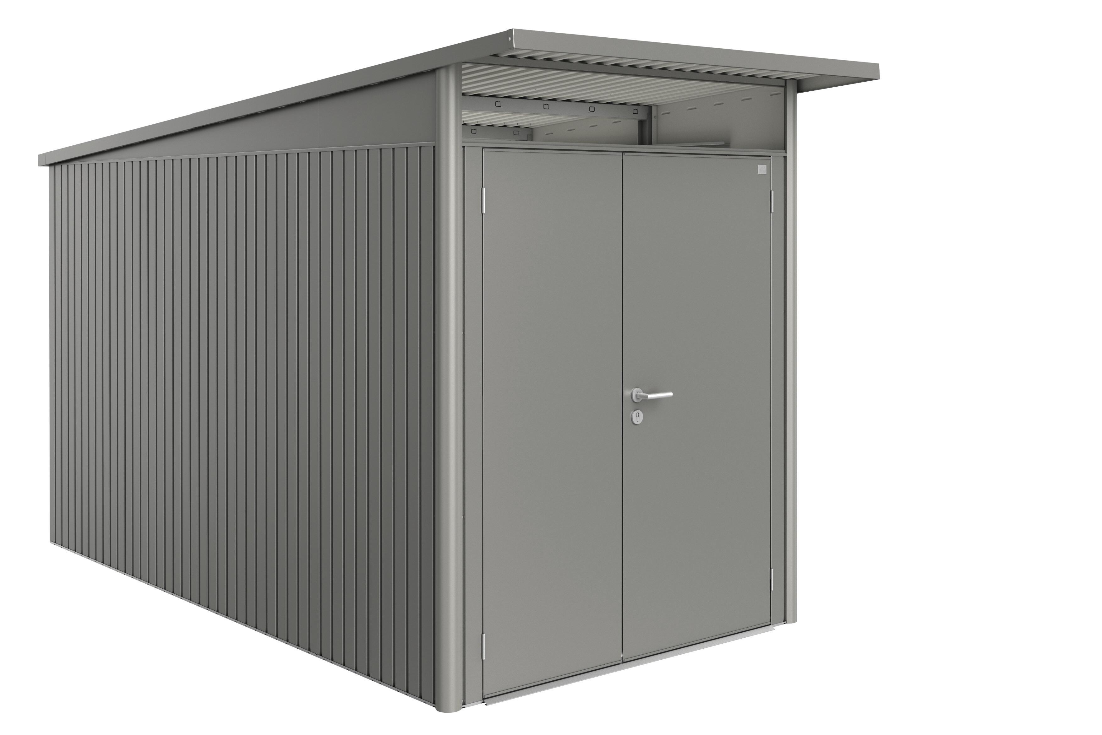 caseta de metal avantgarde a4 de 180x222x380 cm y 684 m2 con 05 mm espesor y doble puerta abatible biohort