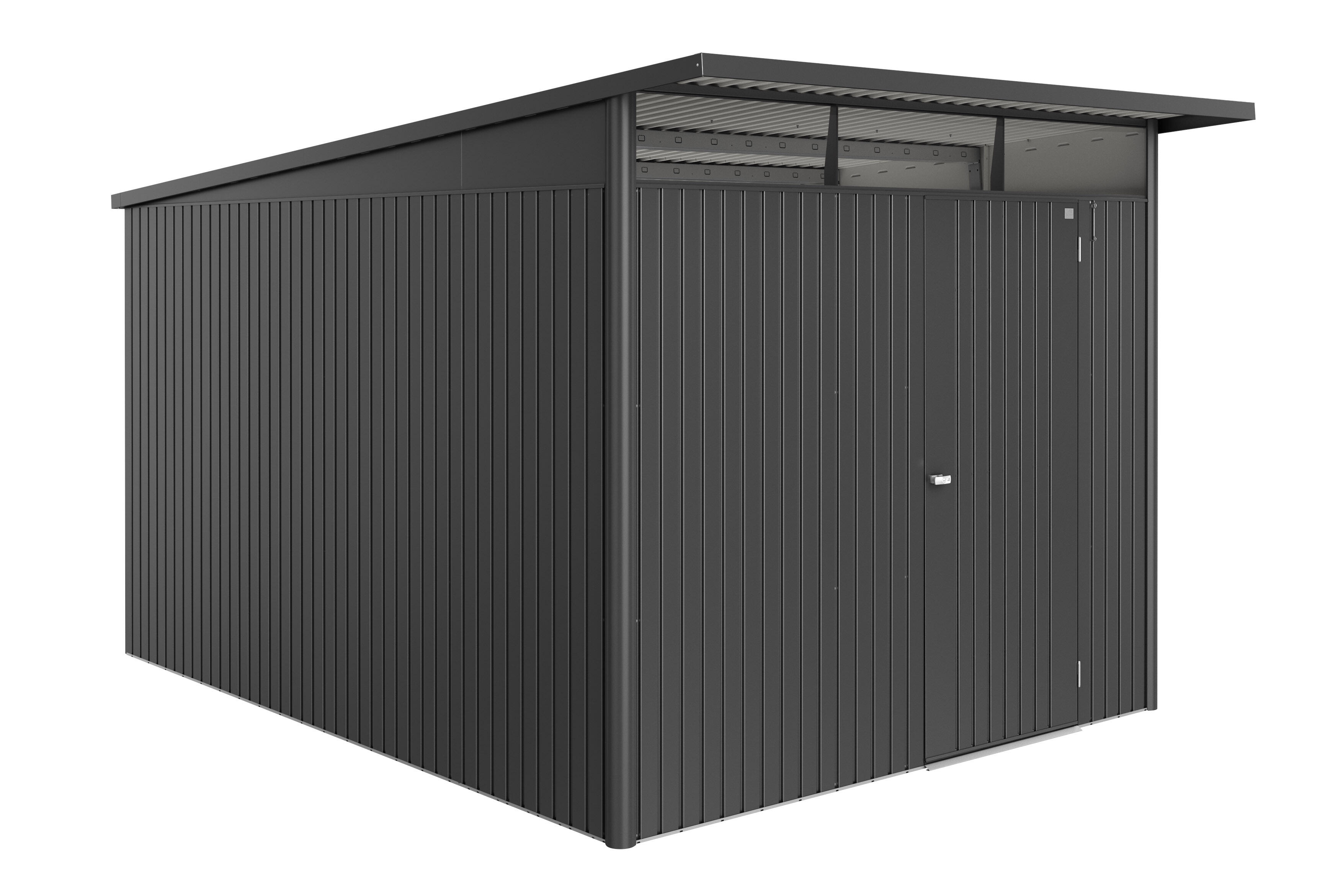 caseta de metal avantgarde eco a8 de 260x222x380 cm y 988 m2 con 05 mm espesor y puerta abatible biohort