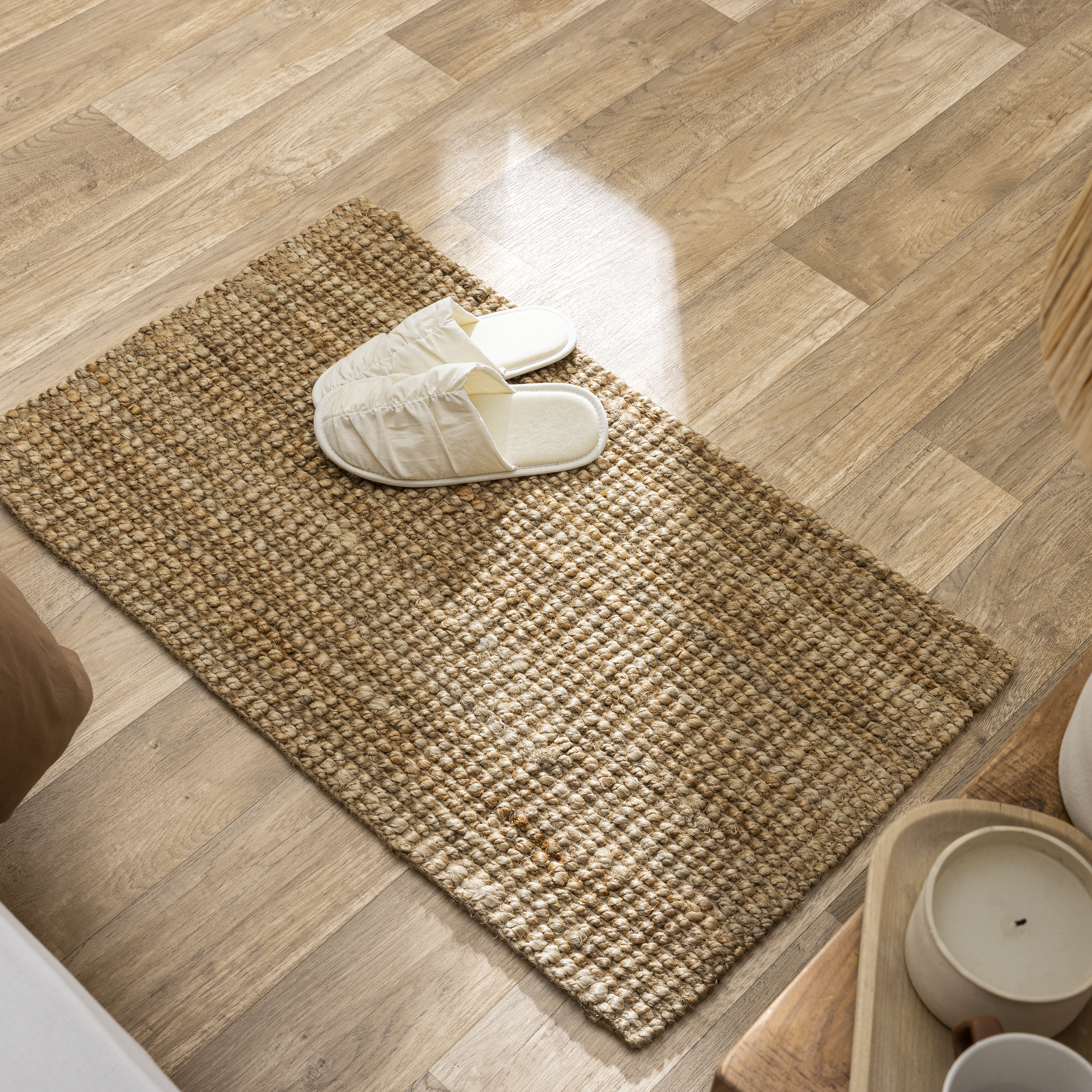 Alfombra pie de cama yute Jalap 50x80cm tejido plano INSPIRE liso natural - 2