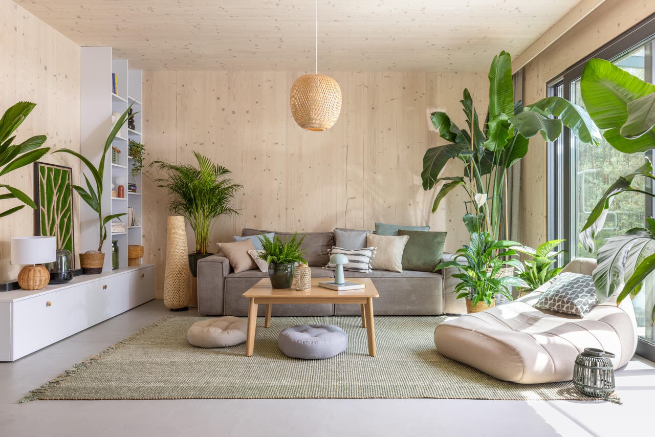 Diapositive Duży salon z zielonymi akcentami