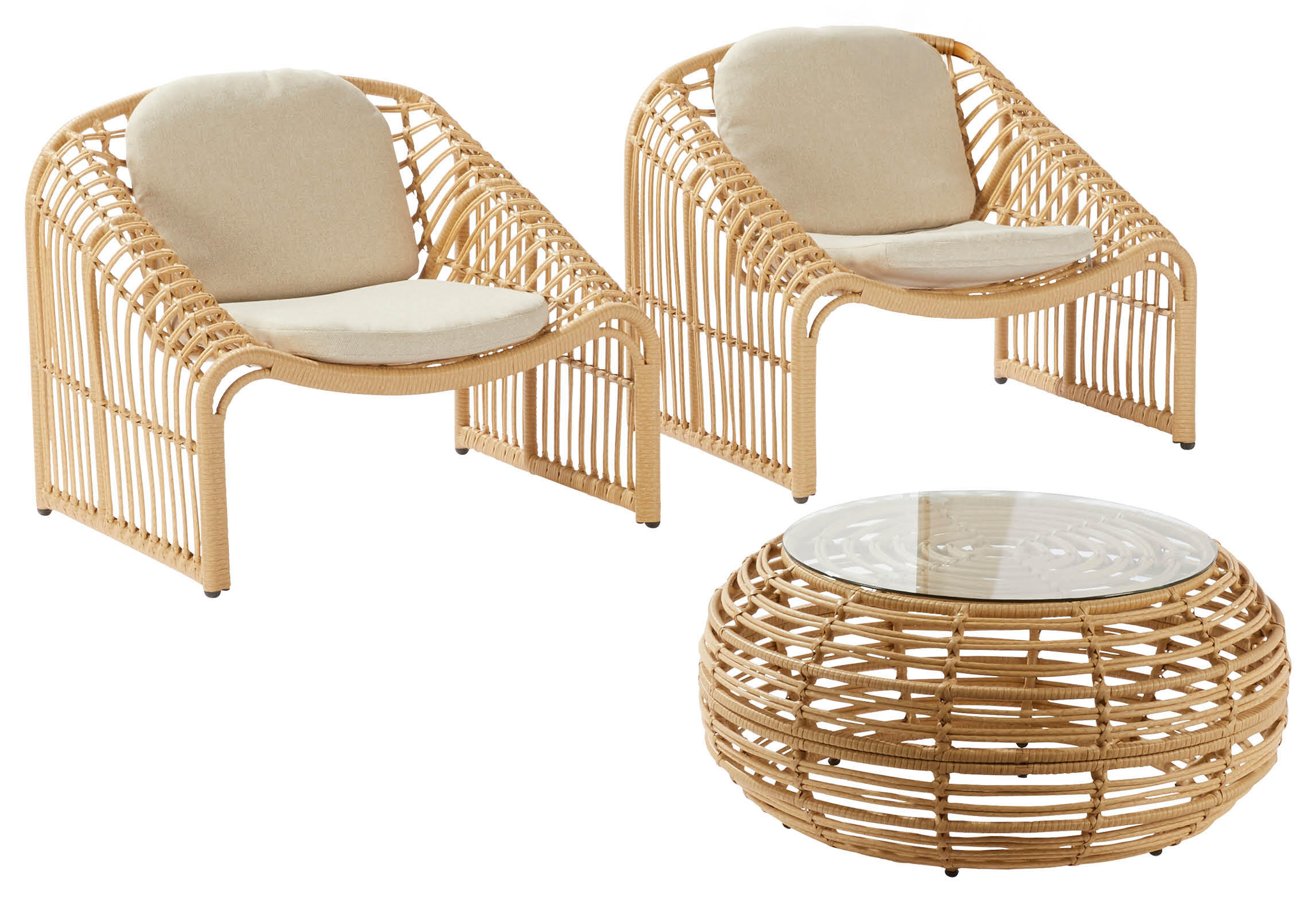 Conjunto jardim varanda 2 sofás e mesa natural Bellis Naterial - 2