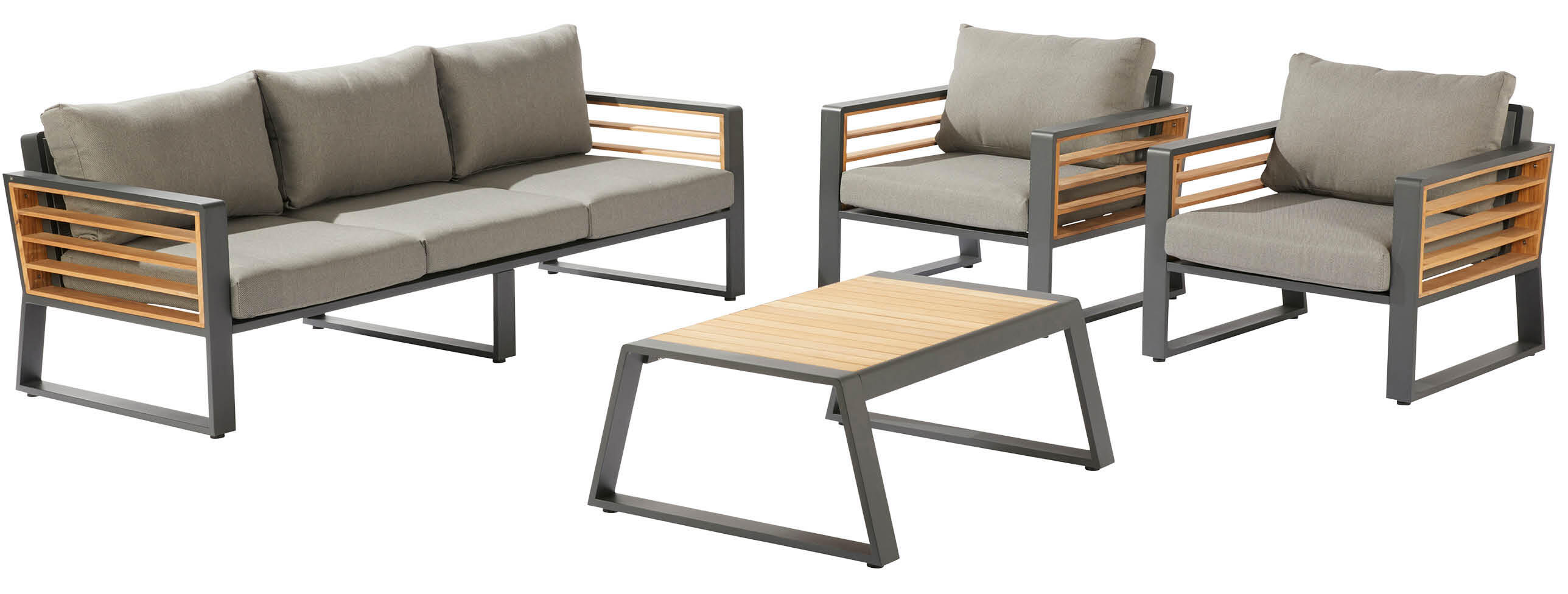 Conjunto jardim relax sofá, mesa, 2 cadeiras teca cinzento Ionis Naterial - 3