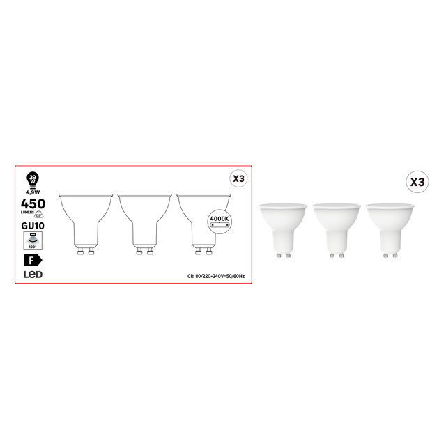 Żarówka LED 3 szt. GU10 5 W 450 lm Neutralna biel