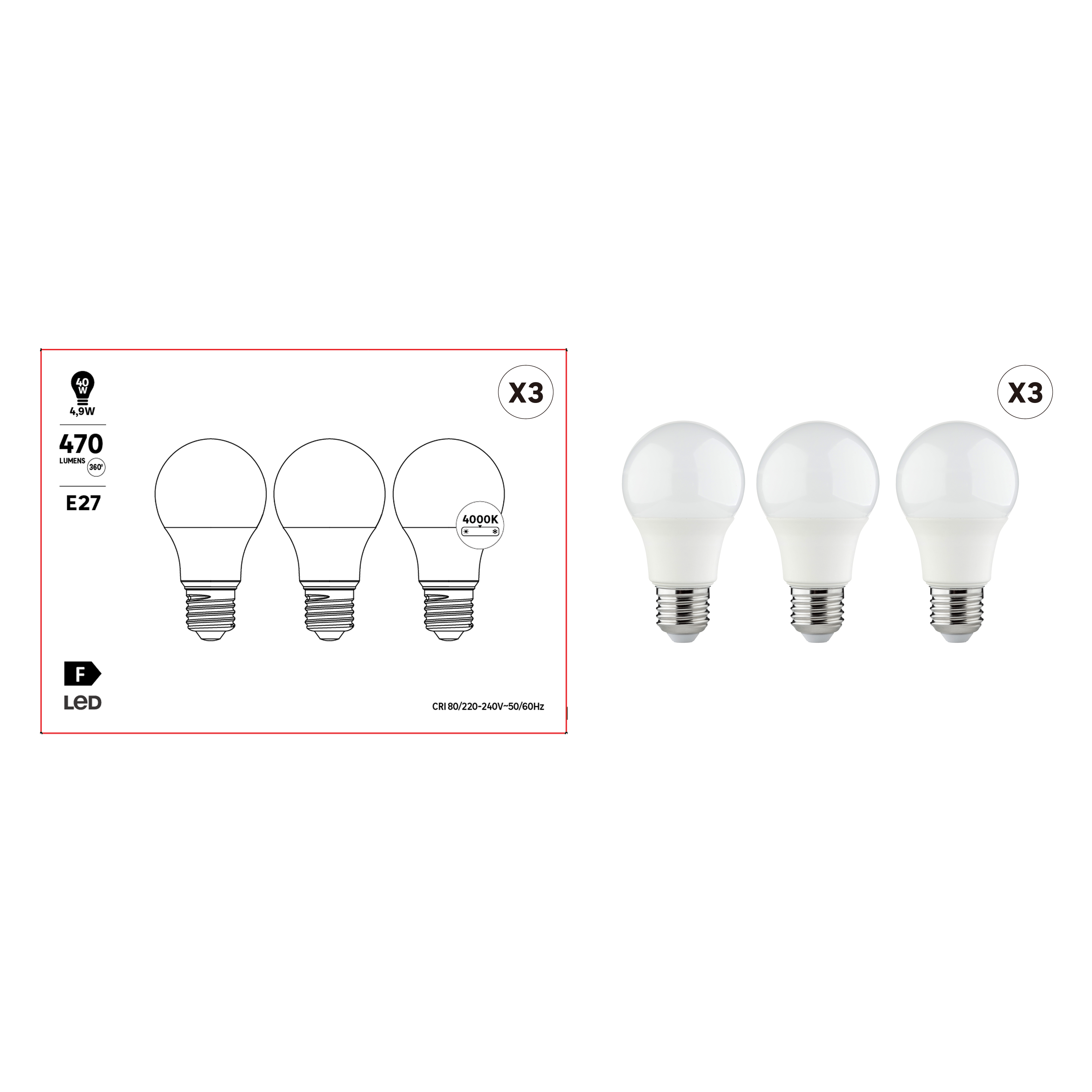 Żarówka LED 3 szt. E27 5 W 470 lm Neutralna biel