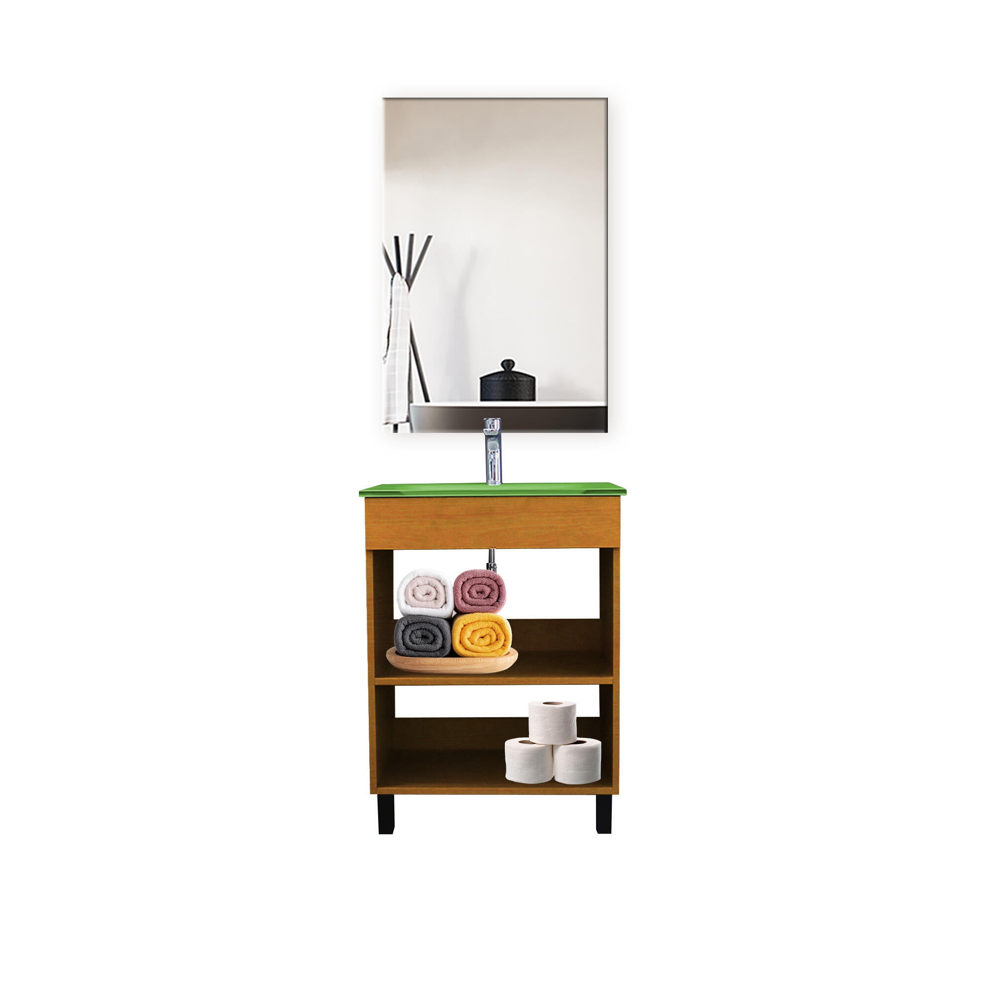 Conjunto de mueble de baño con lavabo y espejo Tylo 60 cm roble / verde - 3