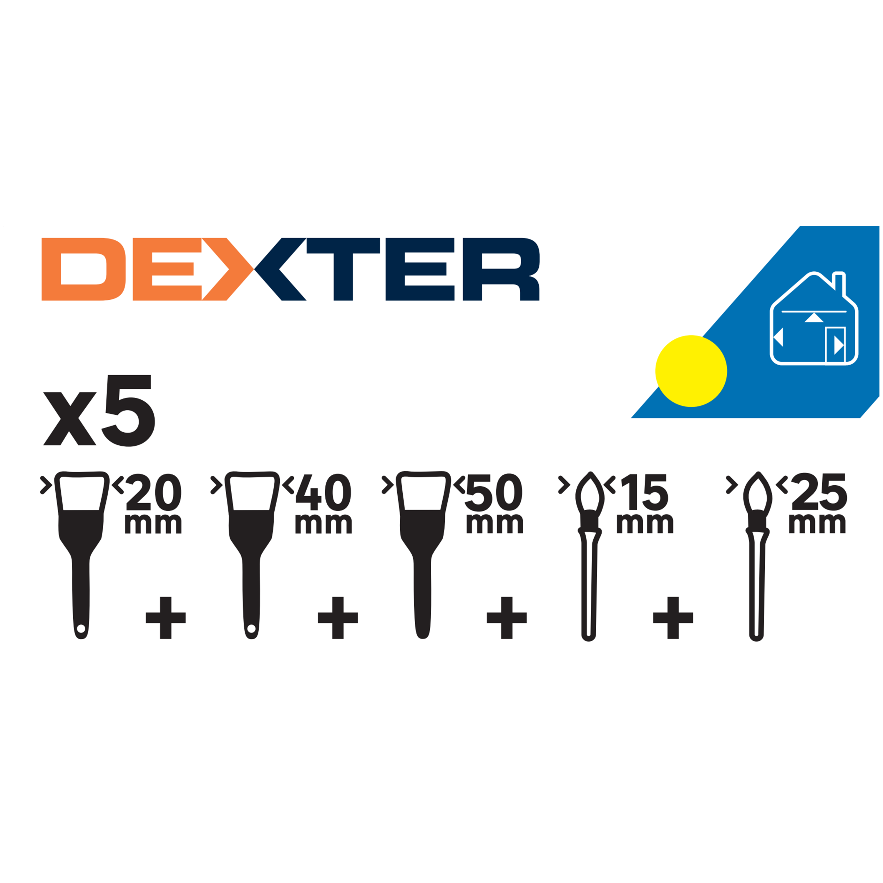 Lot de pinceaux x5 pour peindre toute surface, DEXTER - 3
