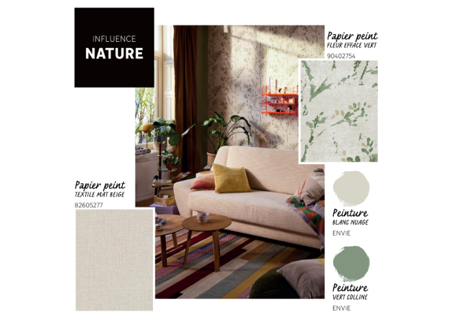 Papier peint intissé Fleur effacée vert et beige - 3