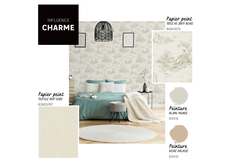 Papier peint vinyle Toile de jouy beige - 3