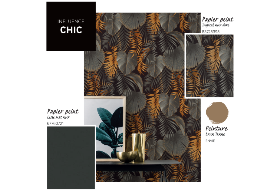 Papier peint intissé Tropical noir et doré - 3
