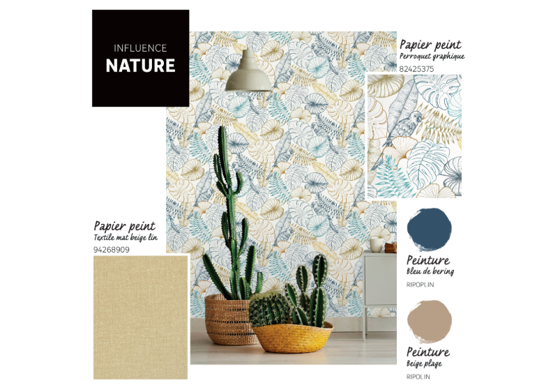 Papier peint intissé Perroquet graphique bleu - 3