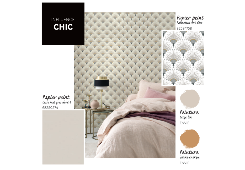 Papier peint intissé Palmettes art déco blanc et argenté - 3