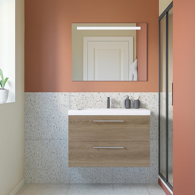 Mobile bagno sospeso con lavabo L 90 x H 58 x P 46 cm rovere charleston 2 cassetti per vasca centrale Remix