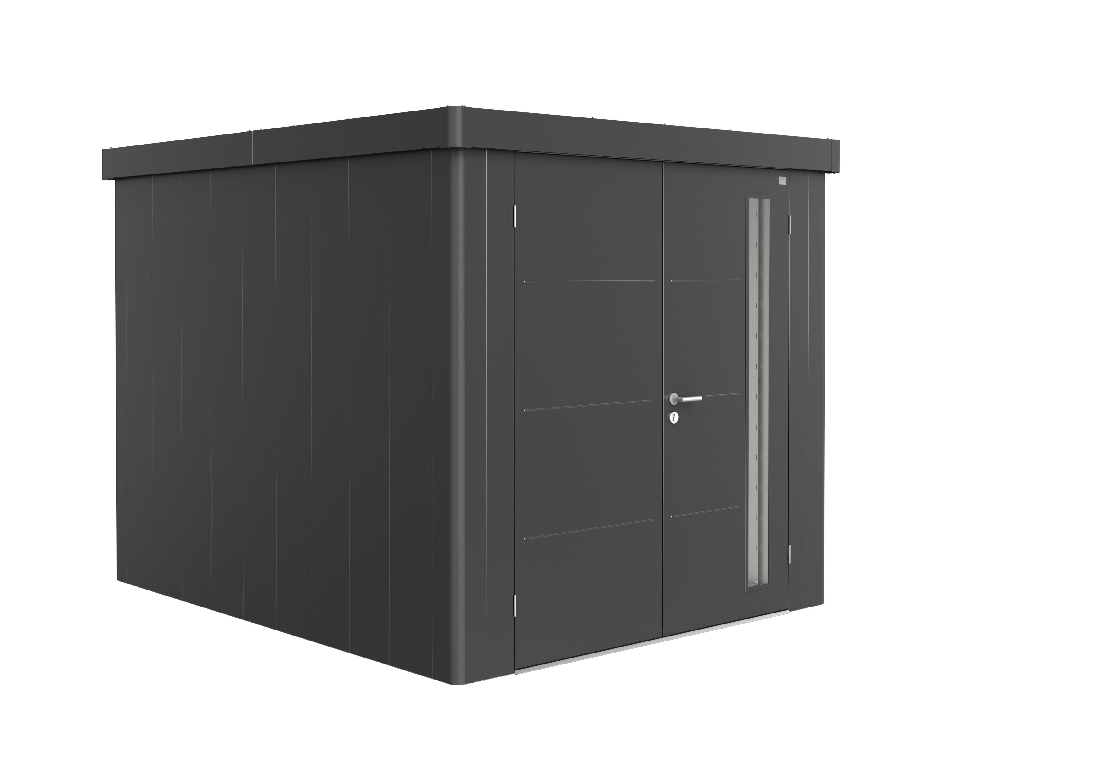 caseta de metal neo 3b de 236x222x292 cm y 689 m2 con 05 mm espesor y doble puerta abatible biohort