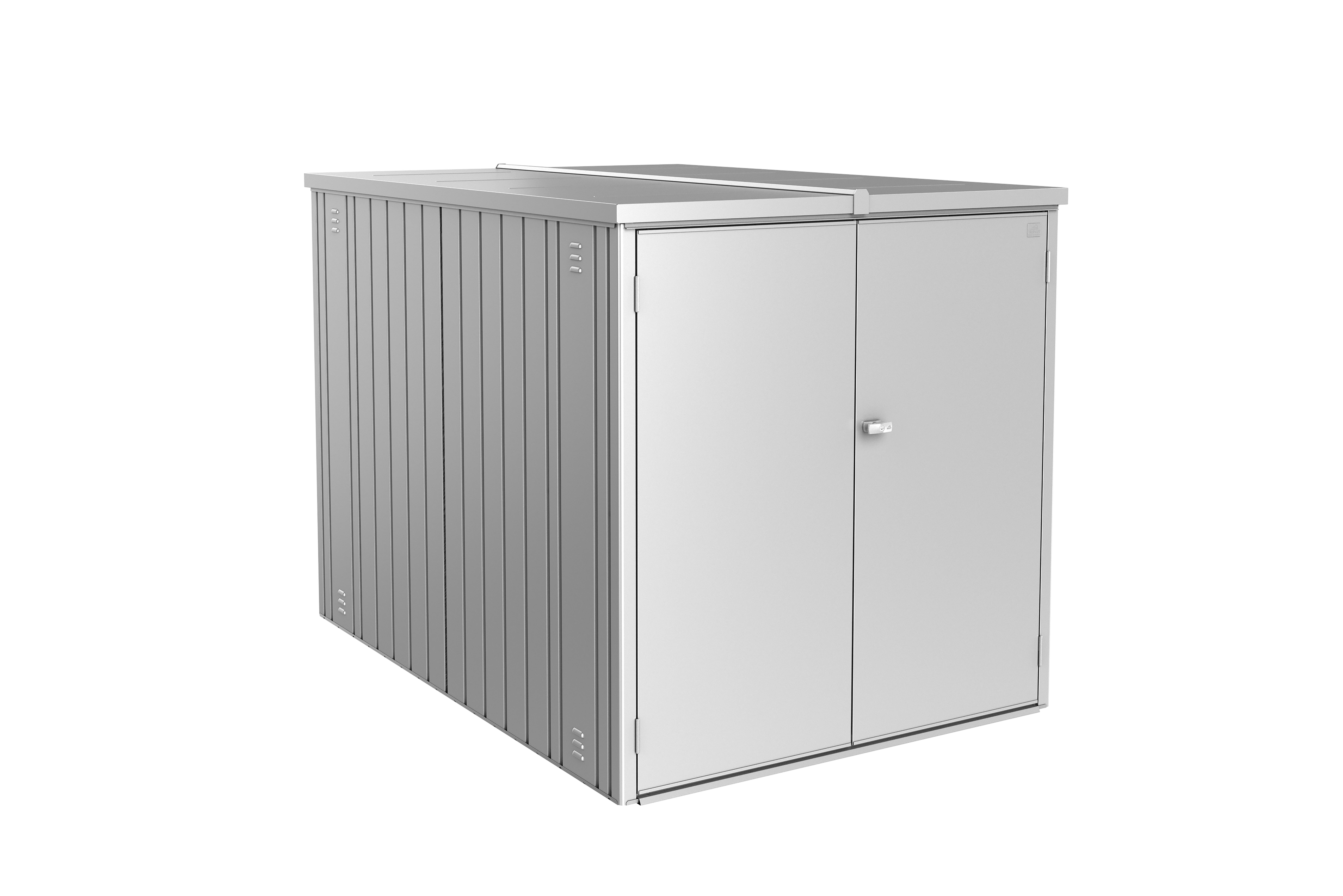 caseta de metal minigarage l de 145x151x203 cm y 306 m2 con 05 mm espesor y doble puerta abatible biohort