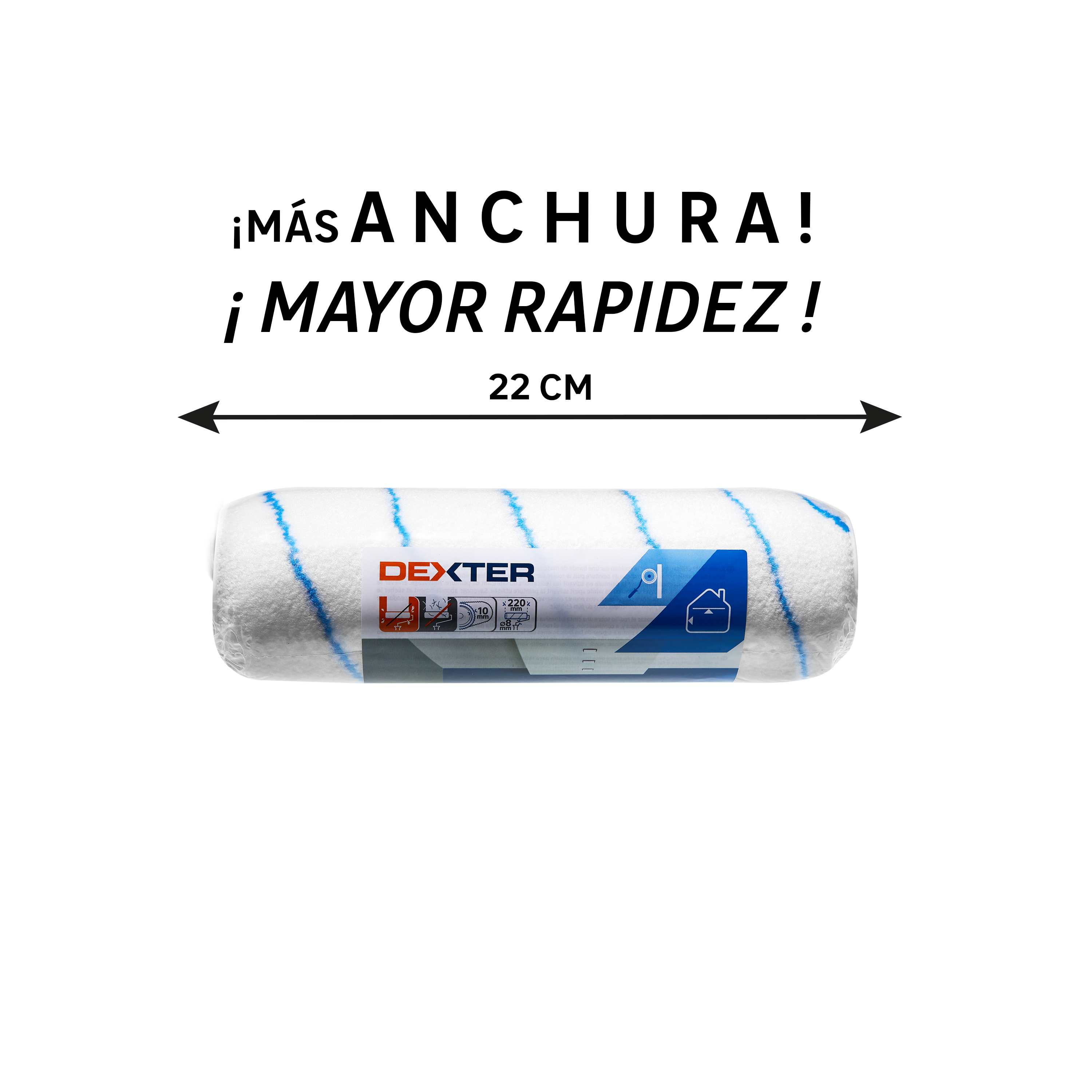 Recambio de rodillo para pintar superficies lisas DEXTER de 220 mm de anchura, 55 mm de diámetro, pelo medio (5 mm a 12 mm). 1 unidad. - 4