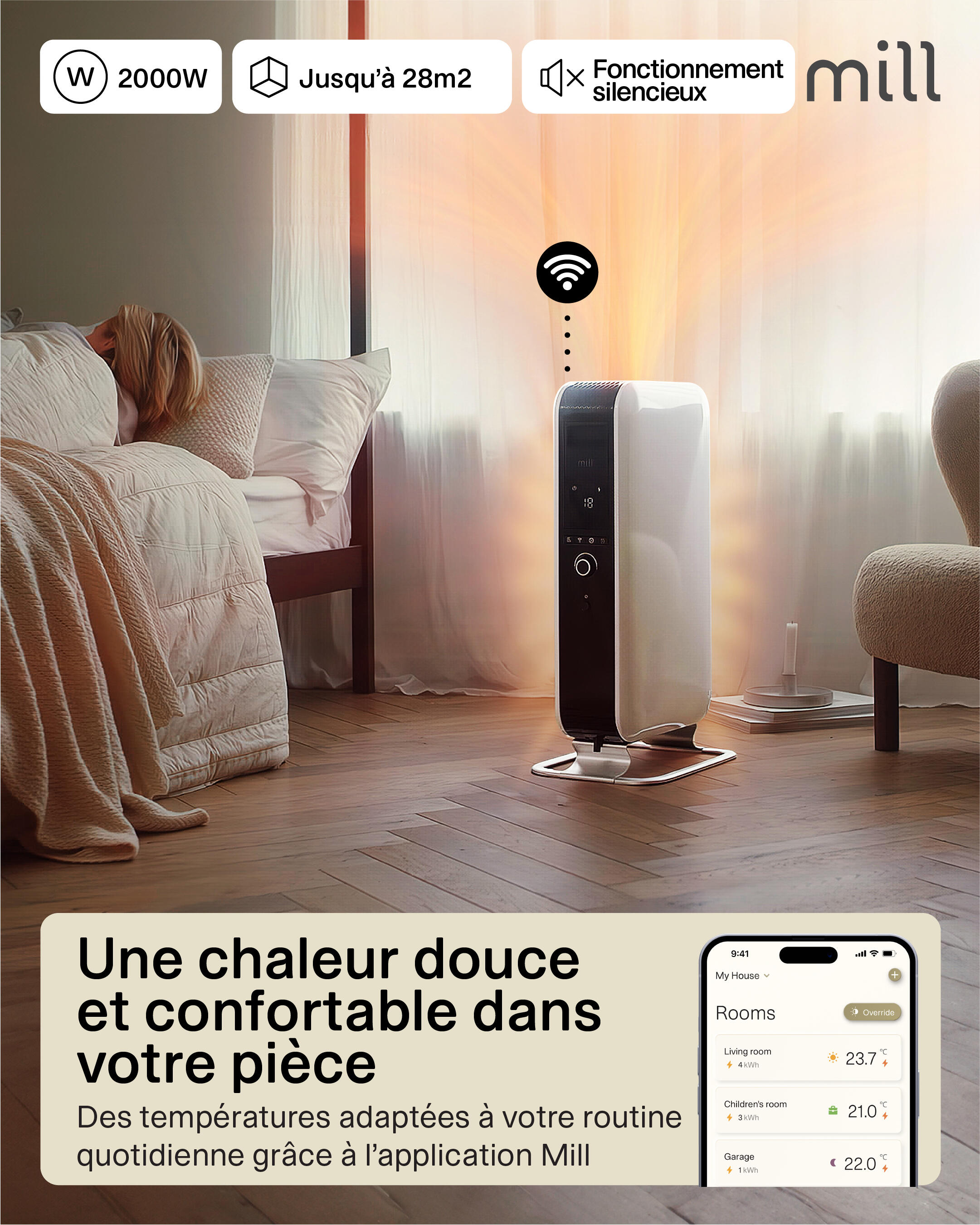 Radiateur bain d'huile électrique wifi 2000W MILL blanc - 7