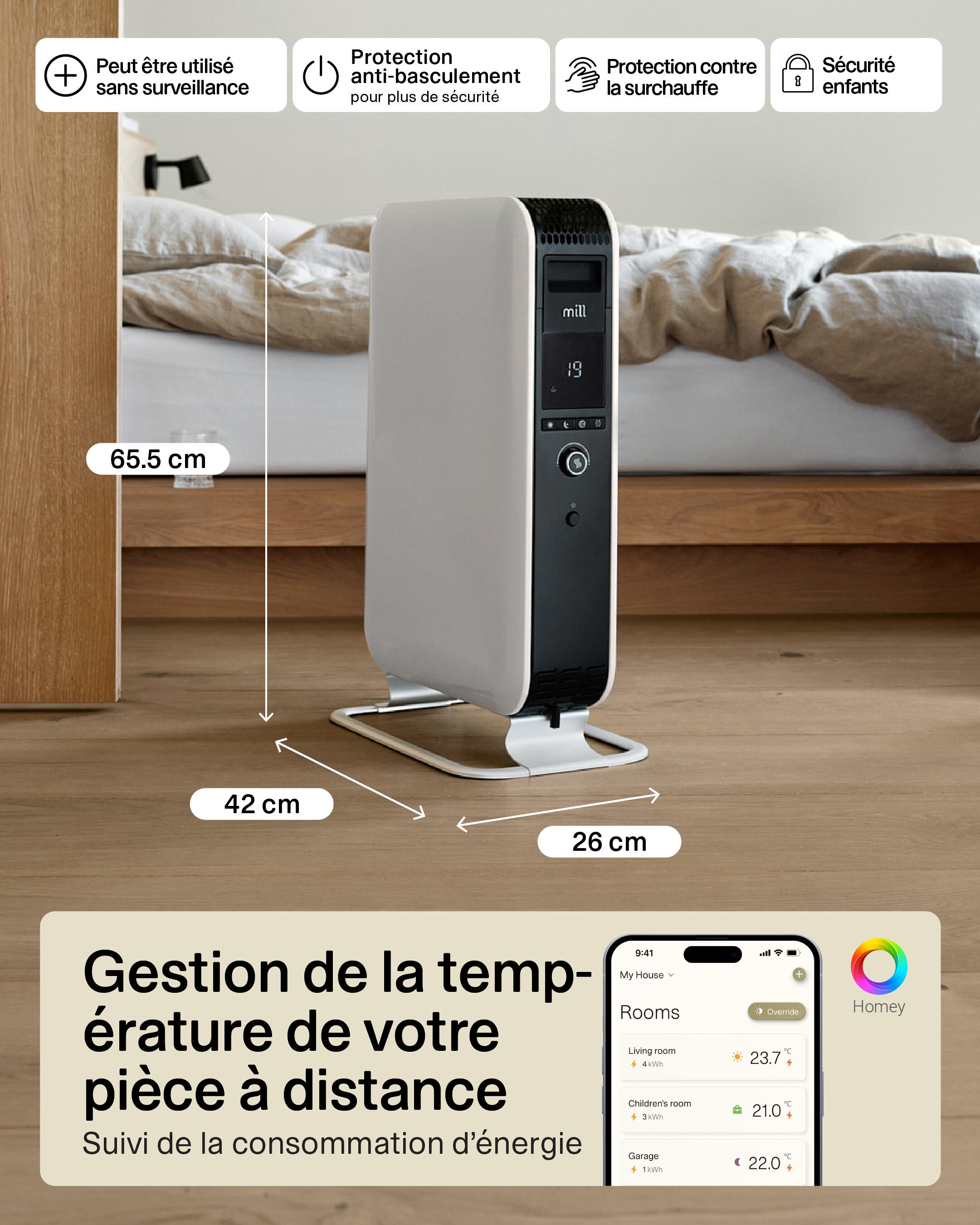 Radiateur bain d'huile électrique wifi 2000W MILL blanc - 5