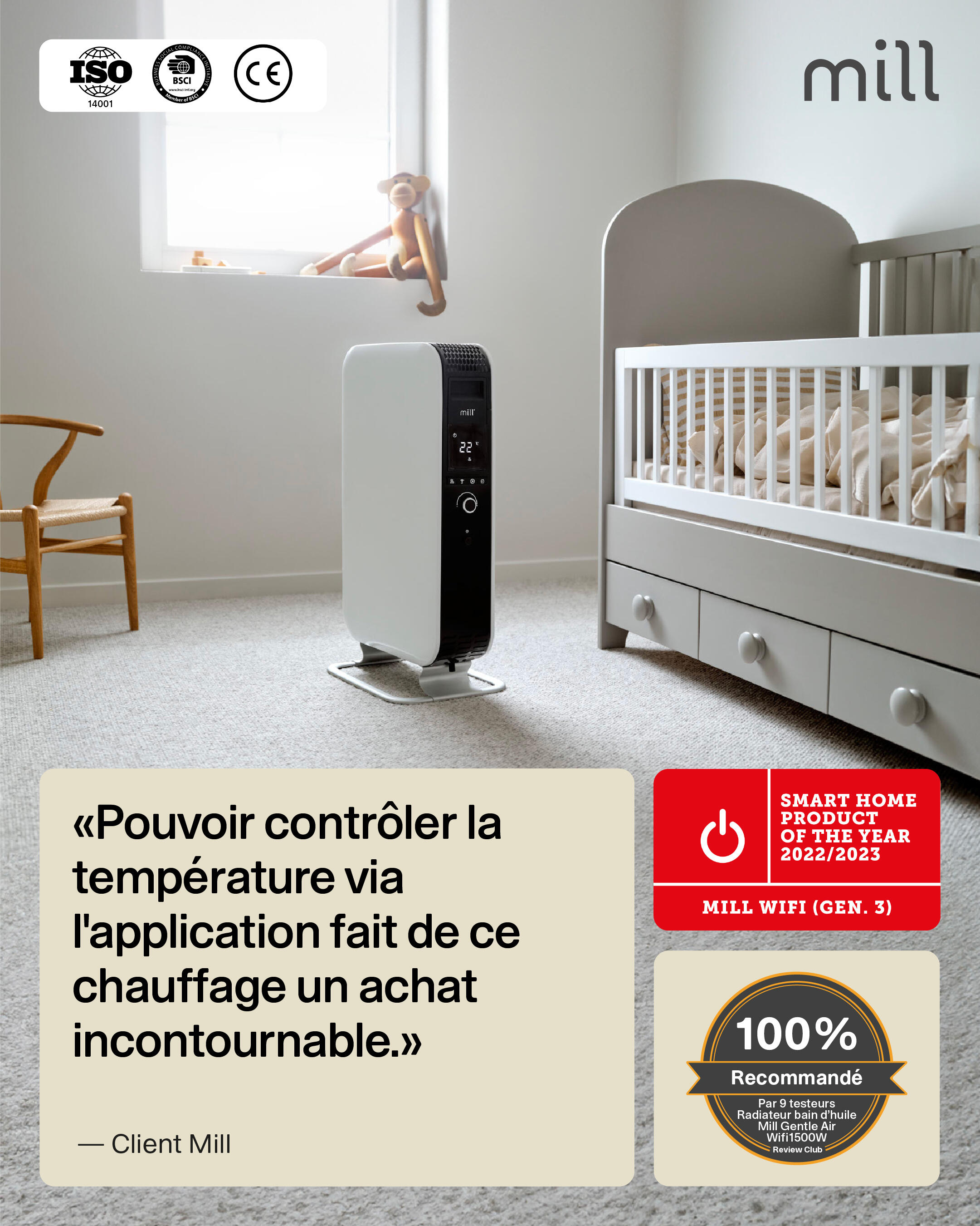 Radiateur bain d'huile électrique wifi 2000W MILL blanc - 6