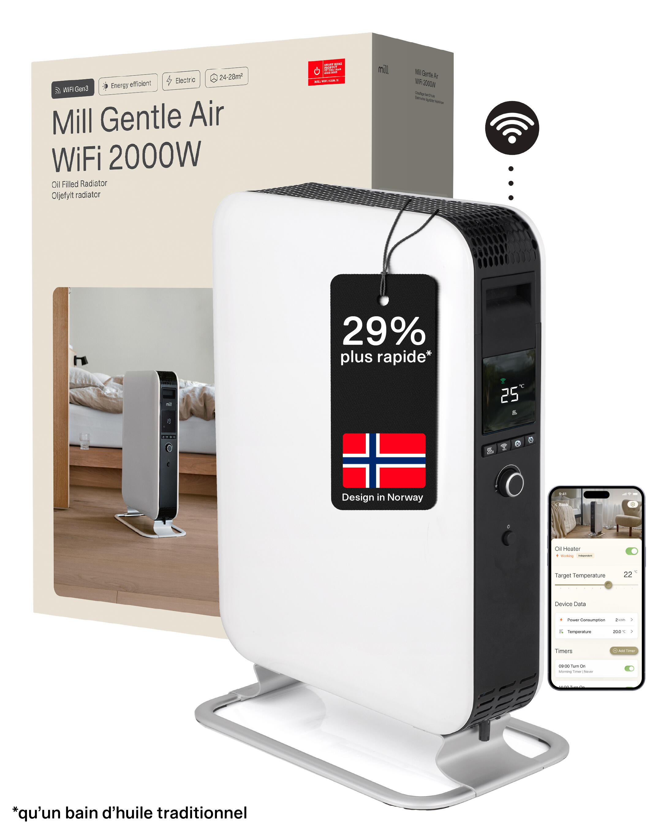 Radiateur bain d'huile électrique wifi 2000W MILL blanc - 9