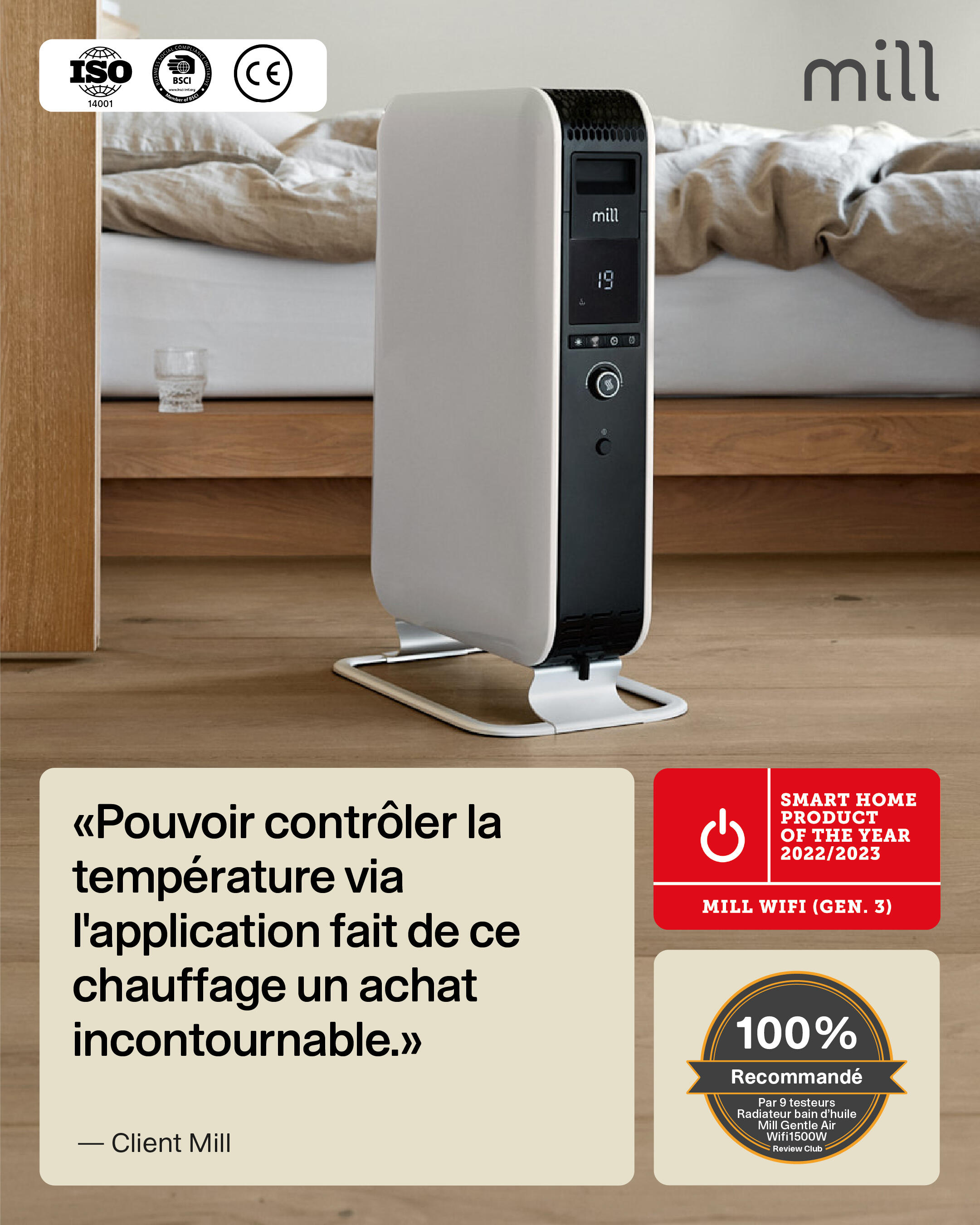 Radiateur bain d'huile électrique wifi 1500W MILL blanc - 8