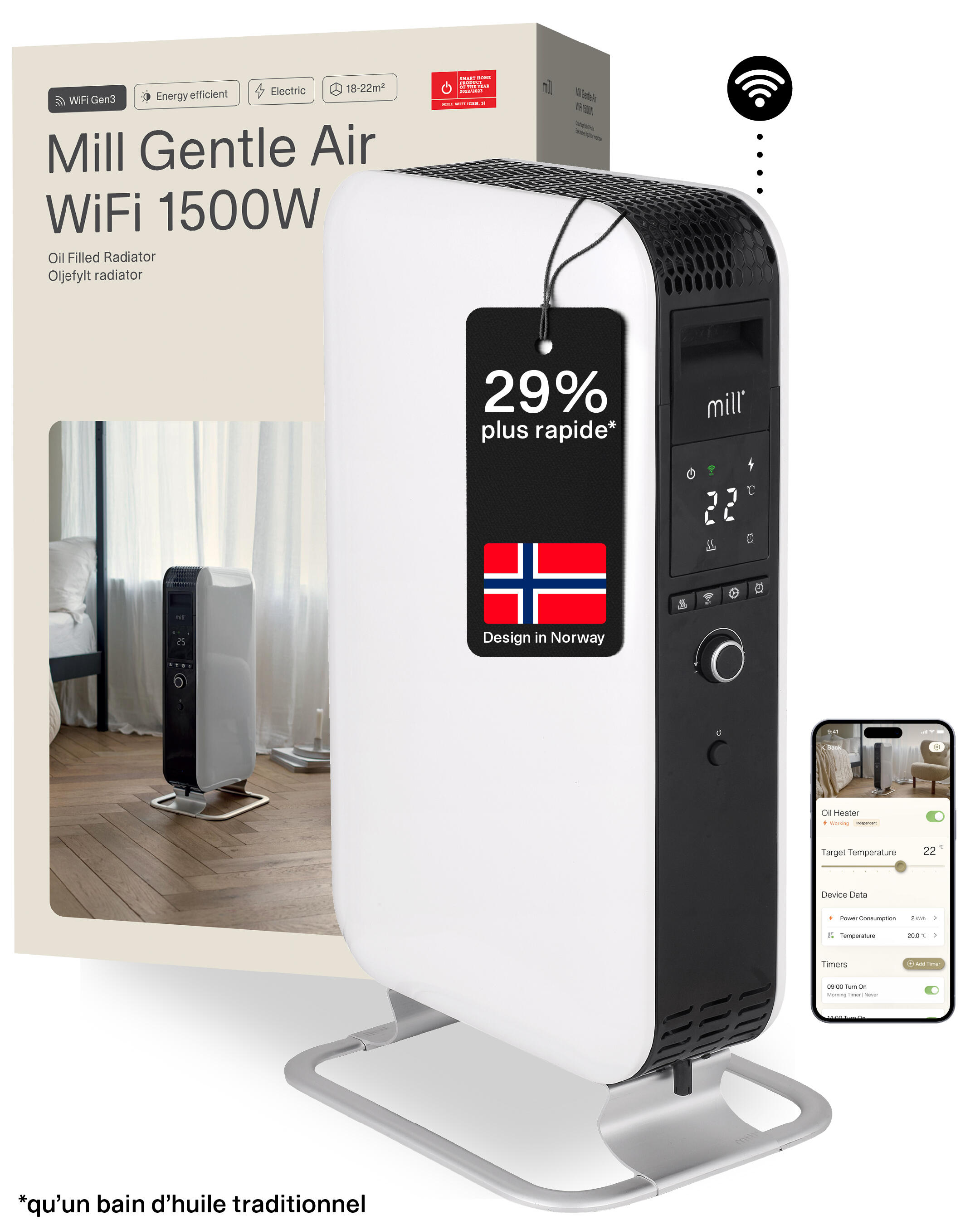 Radiateur bain d'huile électrique wifi 1500W MILL blanc - 10