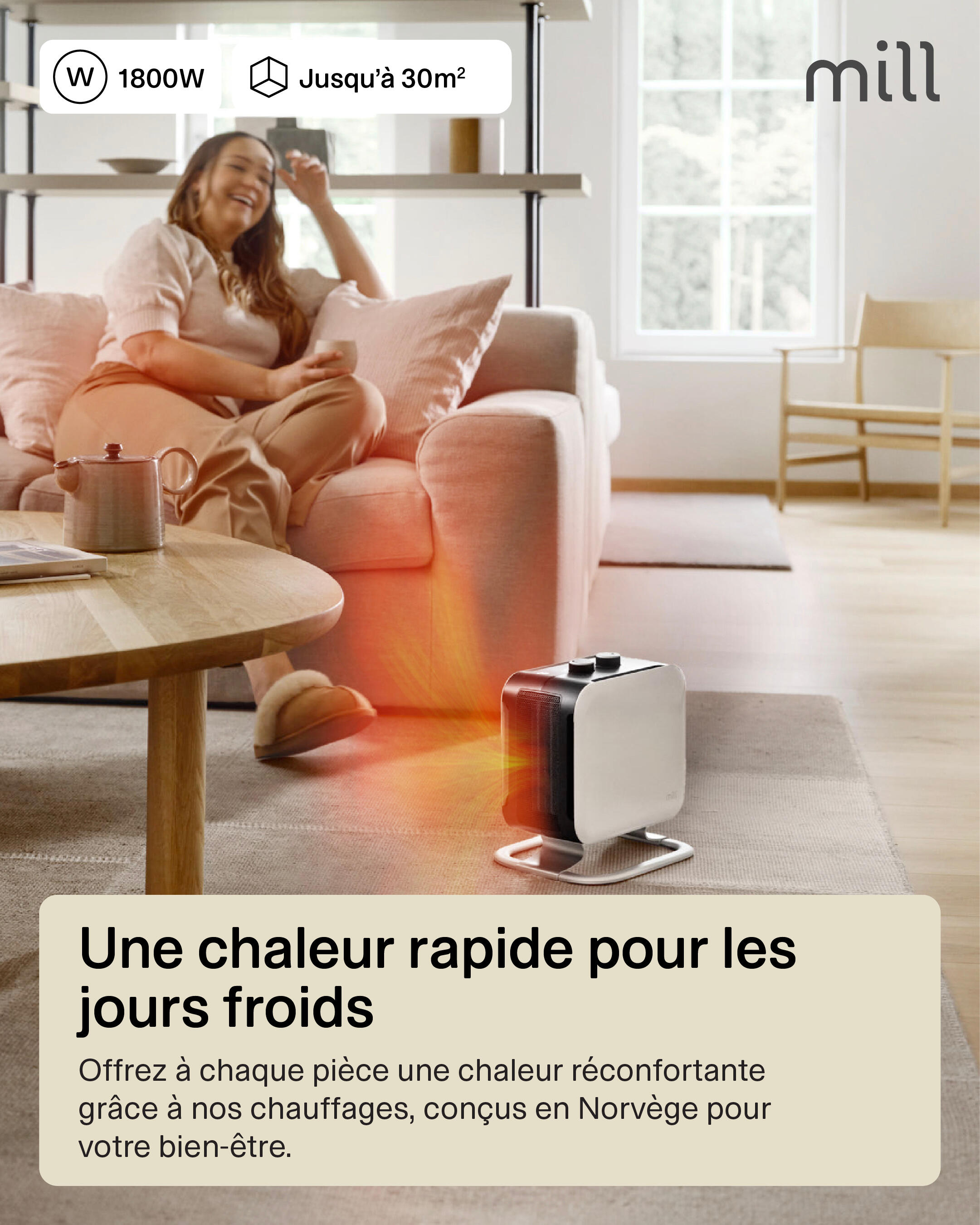 Radiateur soufflant électrique design scandinav 1800 W MILL blanc - 7