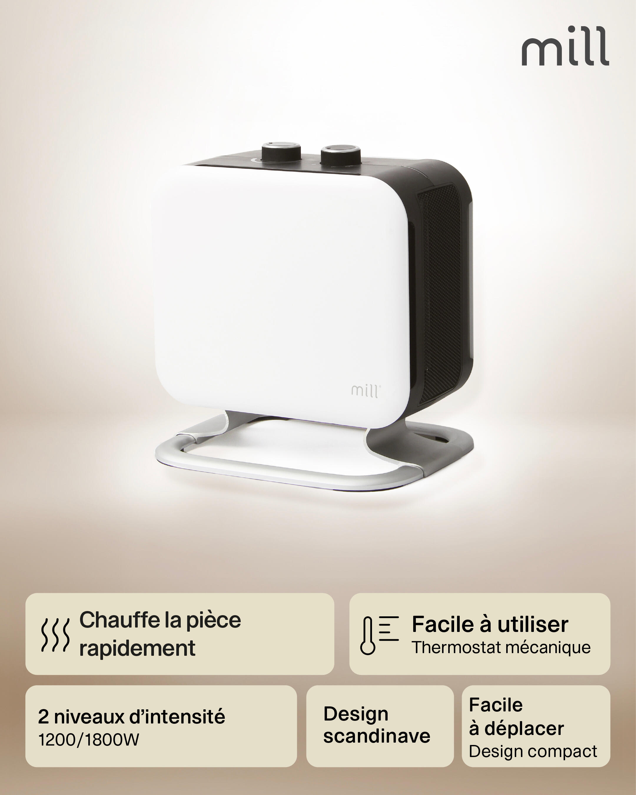 Radiateur soufflant électrique design scandinav 1800 W MILL blanc - 6