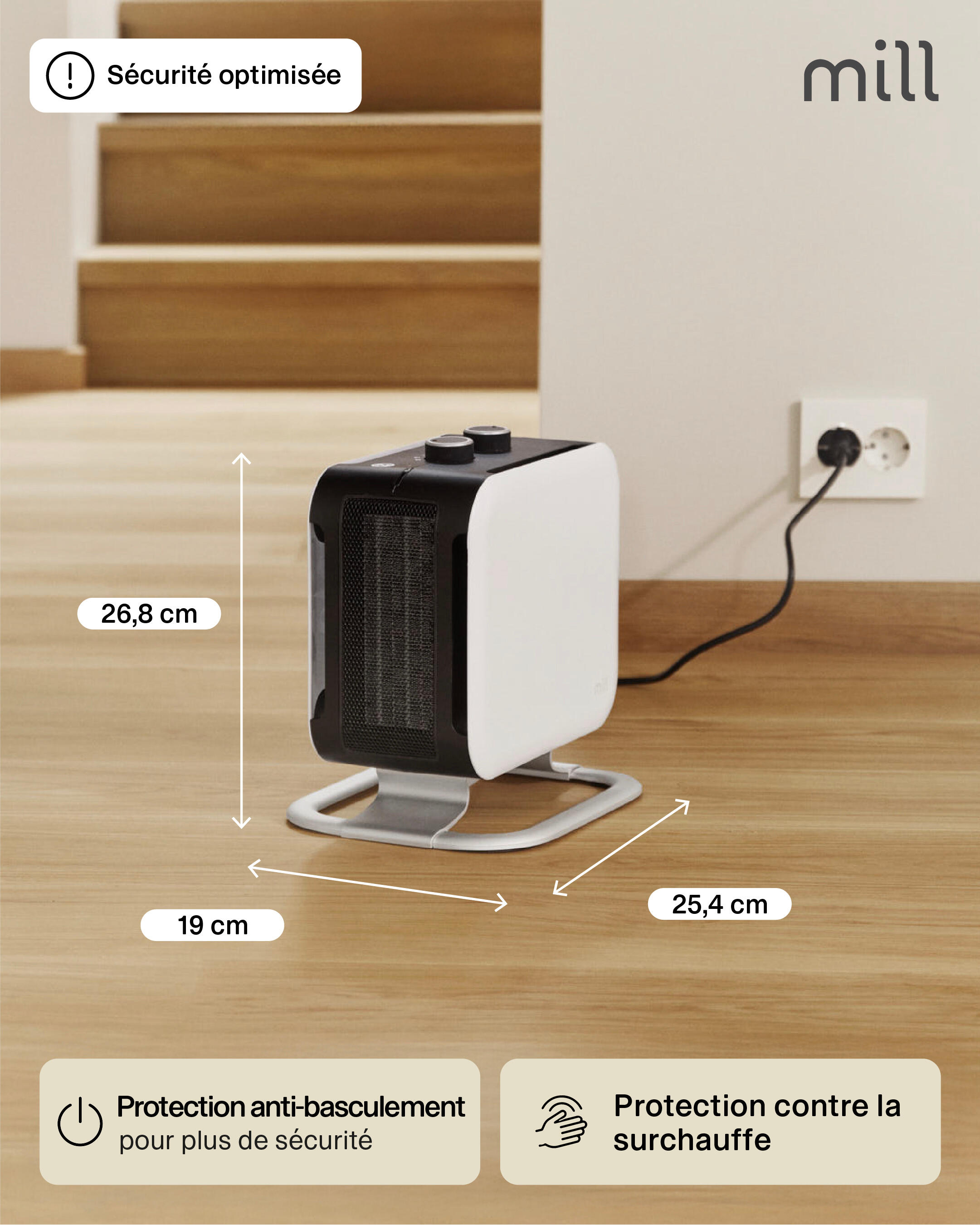 Radiateur soufflant électrique design scandinav 1800 W MILL blanc - 5