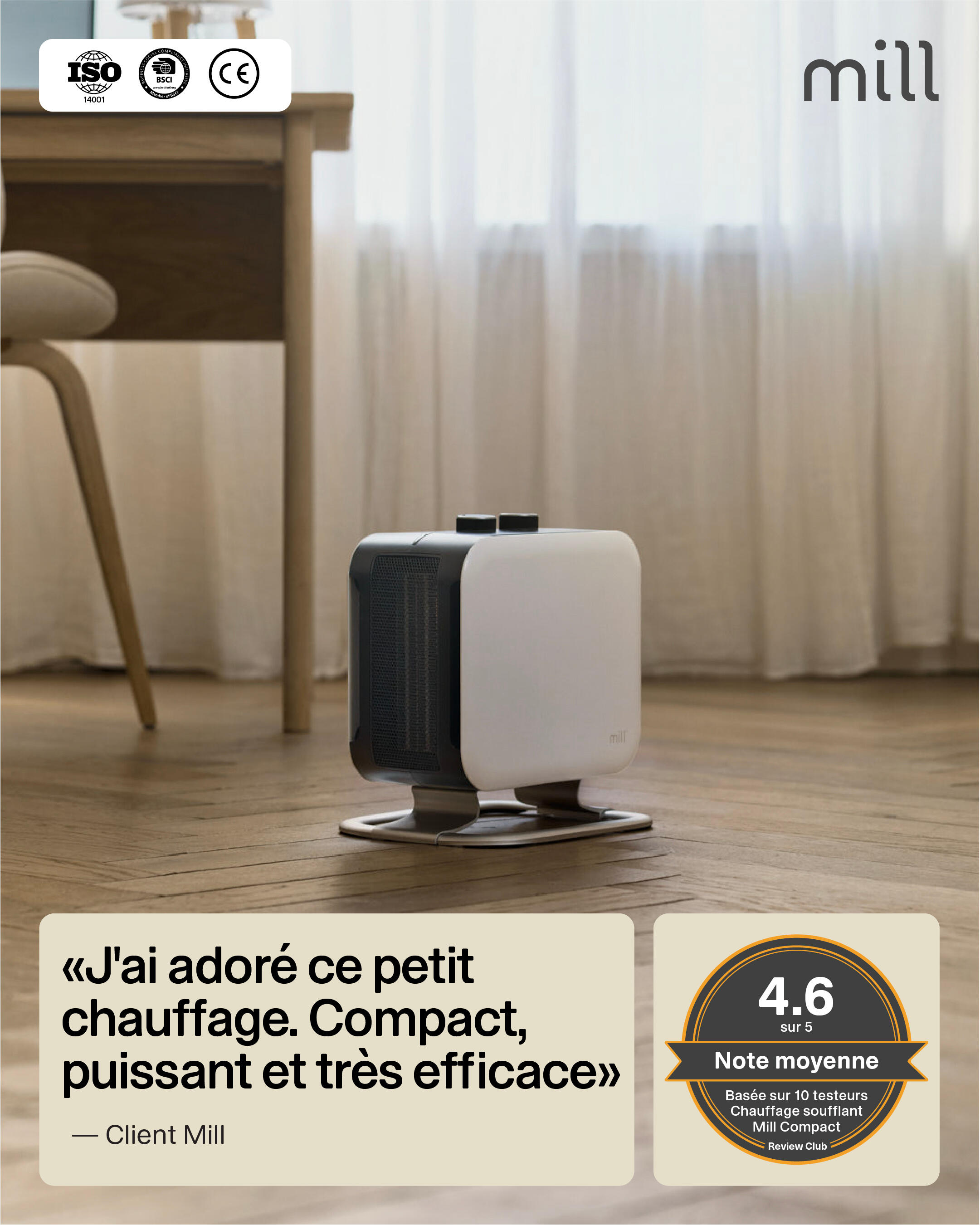 Radiateur soufflant électrique design scandinav 1800 W MILL blanc - 8