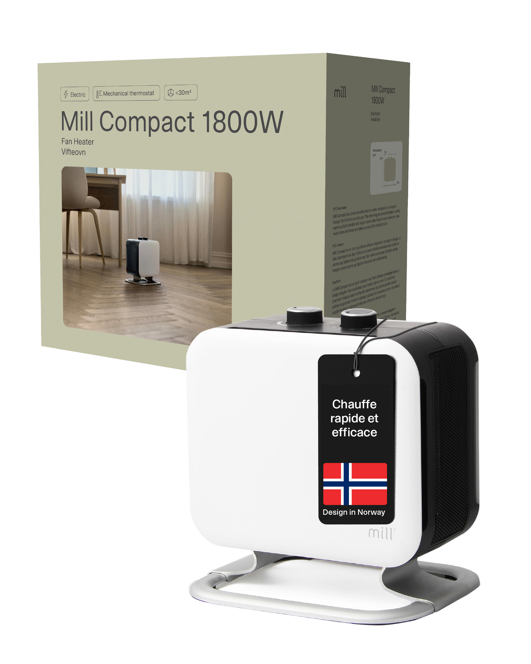 Radiateur soufflant électrique design scandinav 1800 W MILL blanc - 10