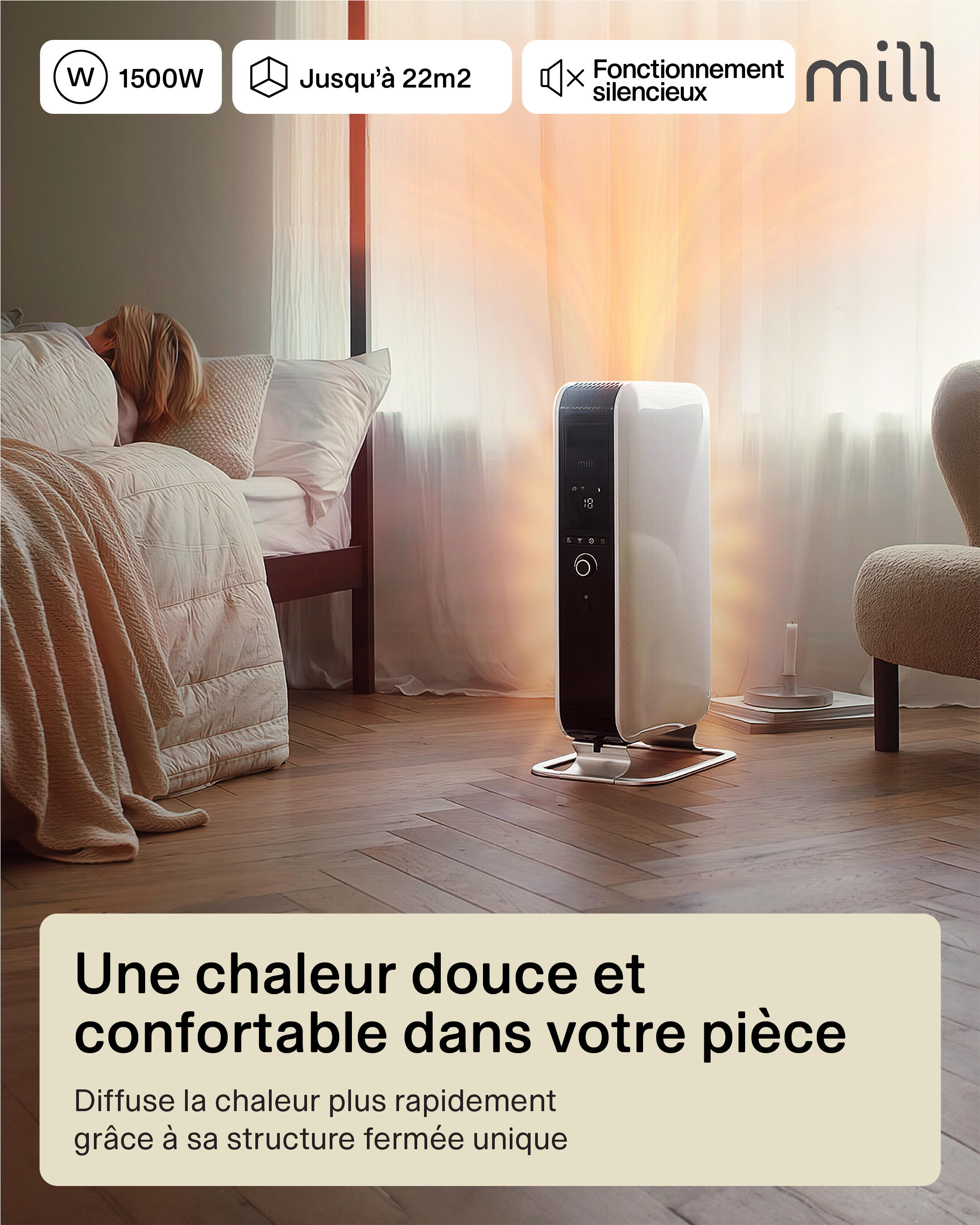 Radiateur bain d'huile électrique design scandinav 1500W MILL blanc - 8