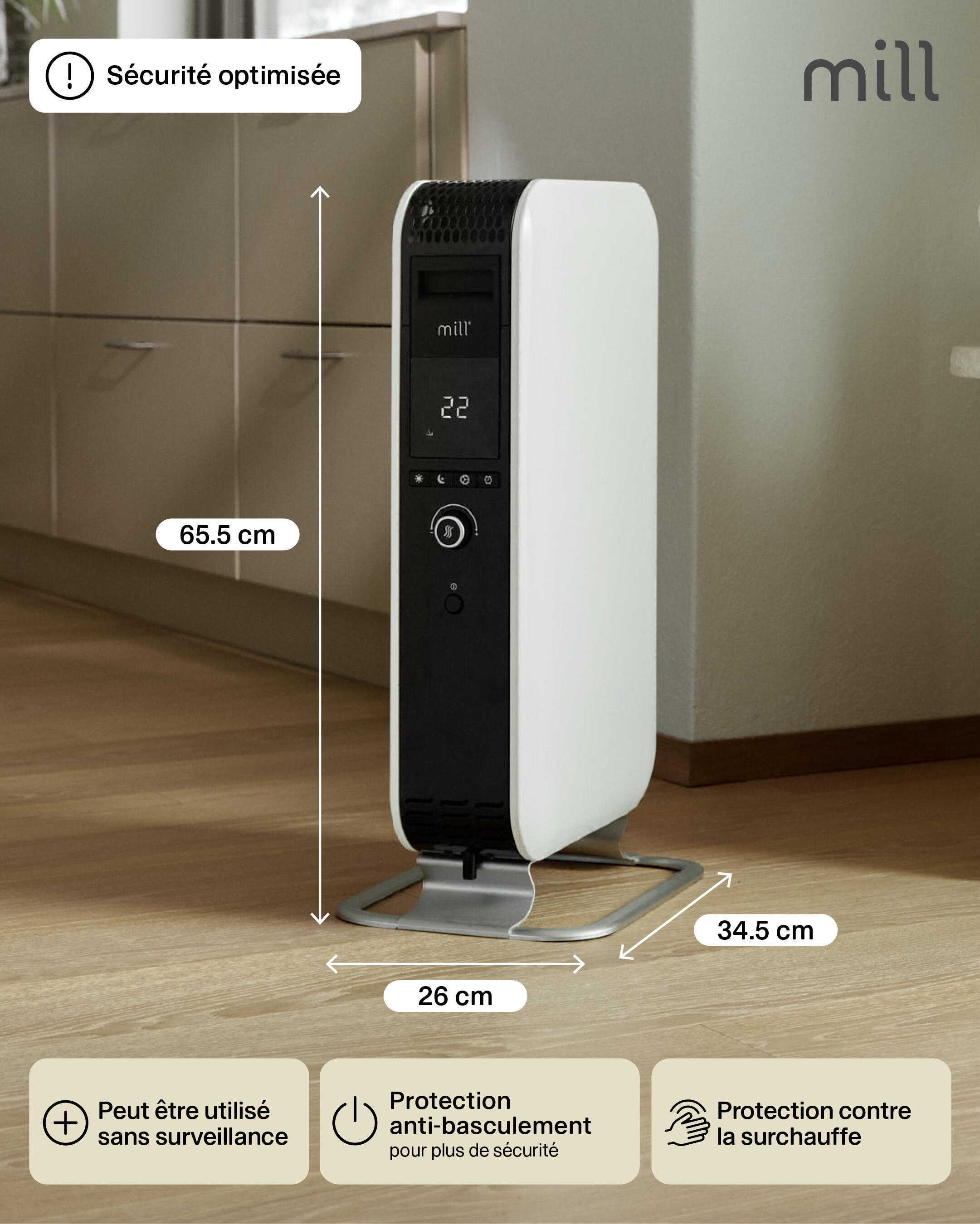 Radiateur bain d'huile électrique design scandinav 1500W MILL blanc - 6
