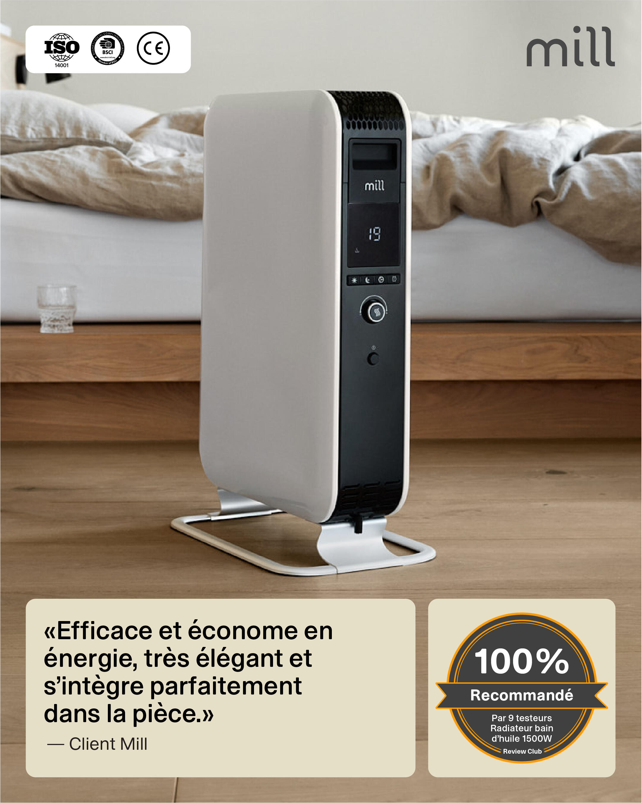 Radiateur bain d'huile électrique design scandinav 1500W MILL blanc - 9