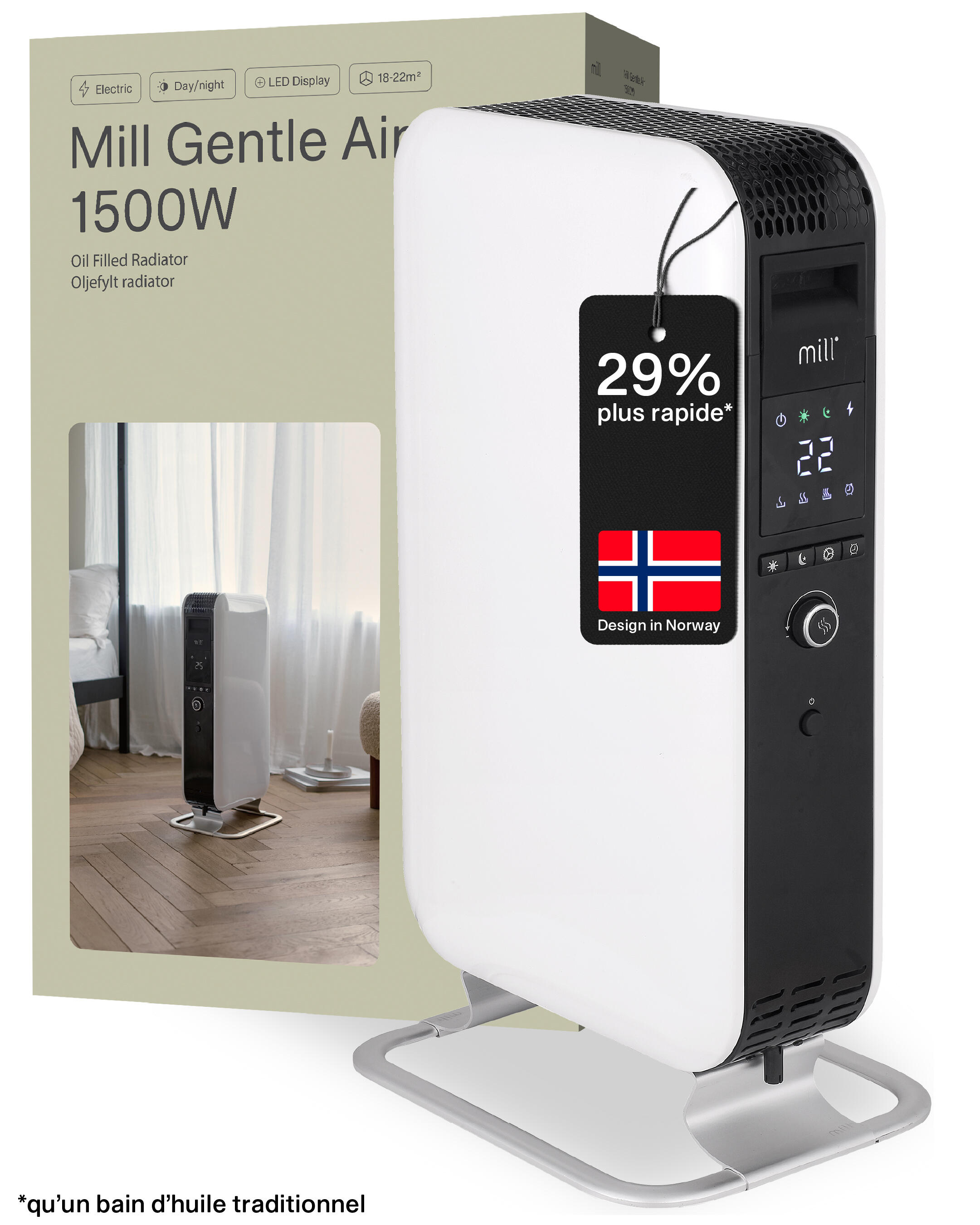 Radiateur bain d'huile électrique design scandinav 1500W MILL blanc - 11