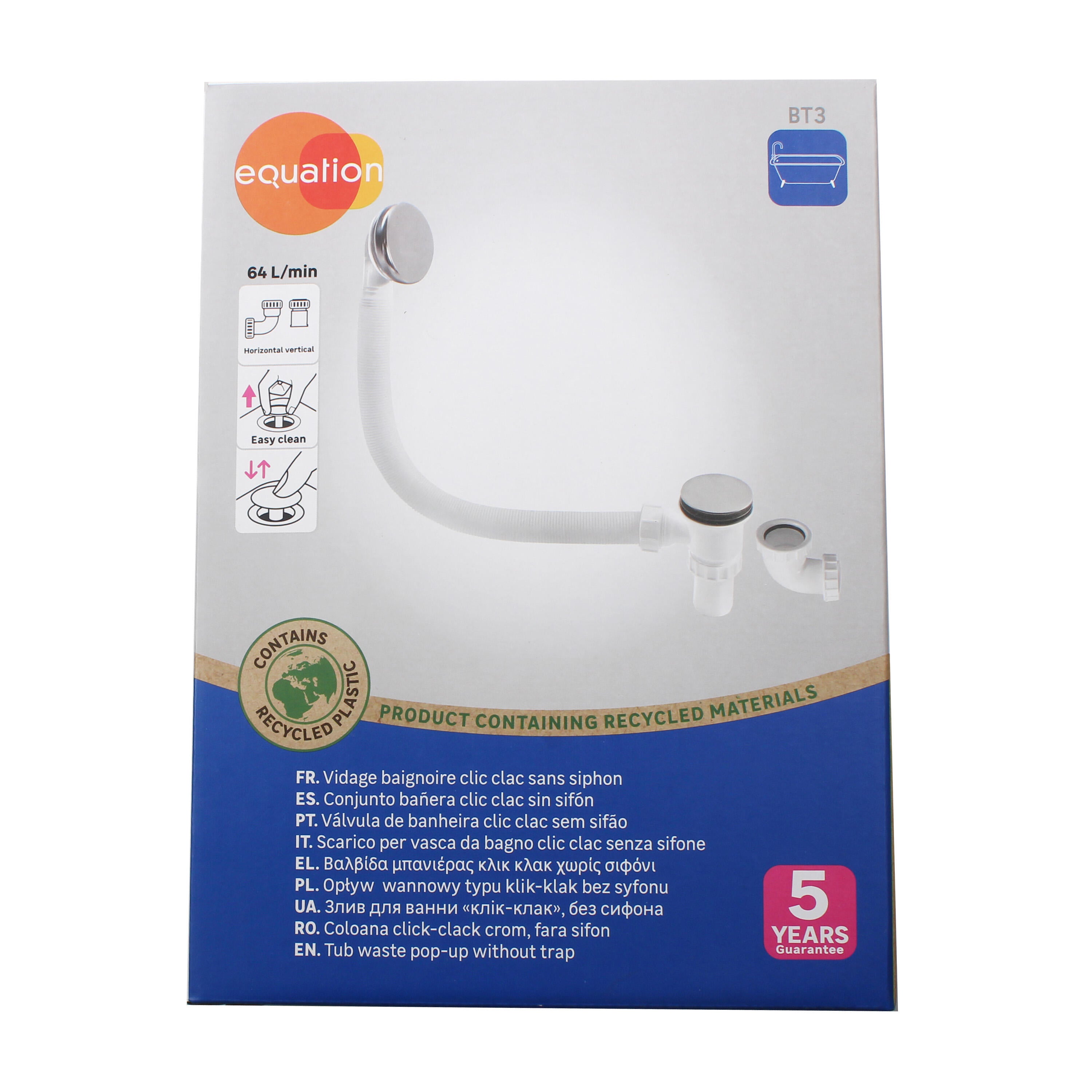 Valvula banheira EQUATION clic clac 70mm cromado - 5