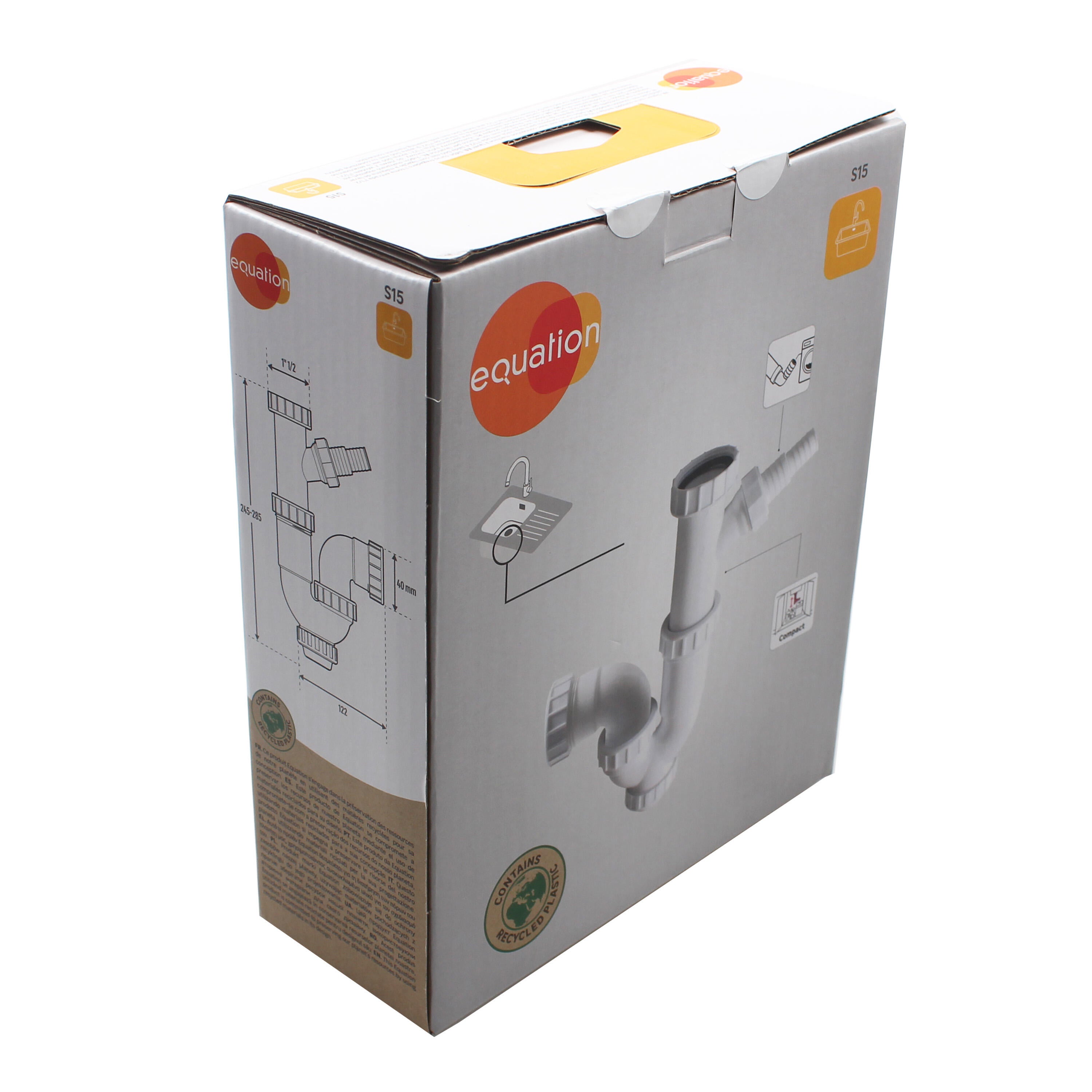 Sifón curvo para fregadero EQUATION 1 seno blanco 1''1/2 o 1''1/2 de ø 40mm con toma para lavadora - 4