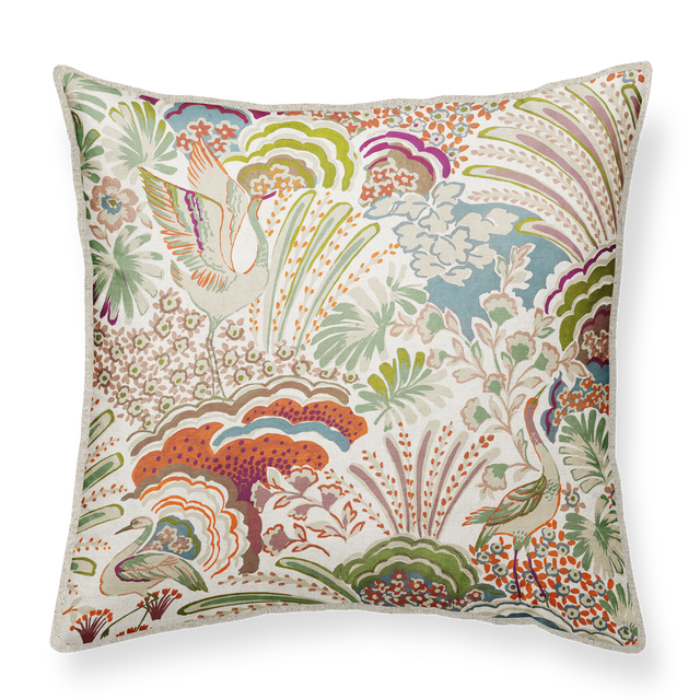 Cojín decorativo cuadrado Cordoba flor algodón, lino multicolor cordoncillo 50x50cm