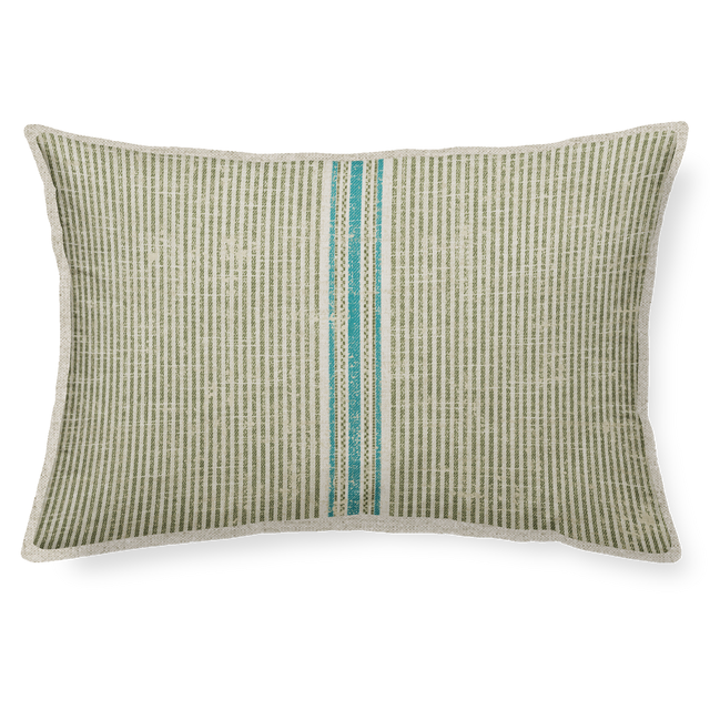 Cojín decorativo rectangular Ouassi rayas algodón, poliéster, lino, viscosa verde cordoncillo 30x50cm