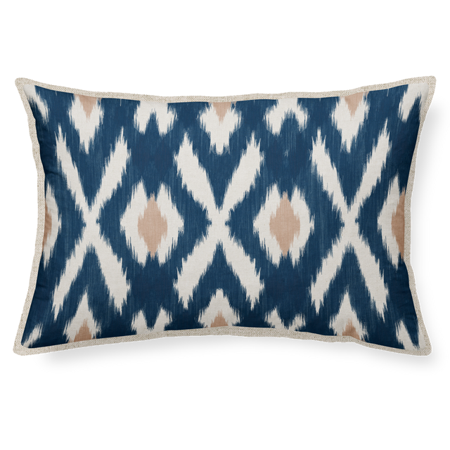 Cojín decorativo rectangular Cibeles silueta algodón, lino azul marino y beige cordoncillo 30x50cm