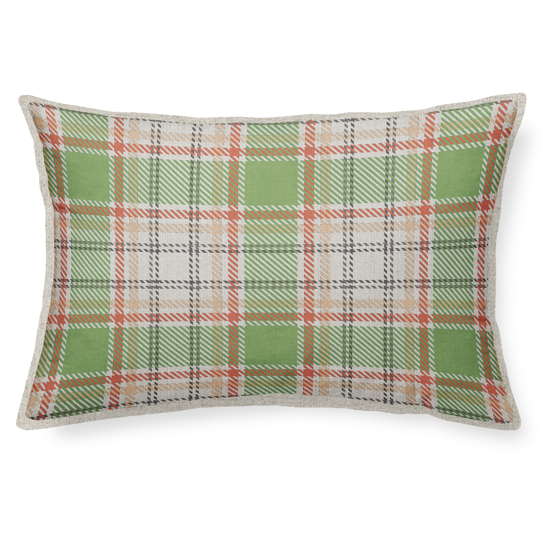 Cojín decorativo rectangular fay cuadros algodón, lino verde cordoncillo 30x50cm