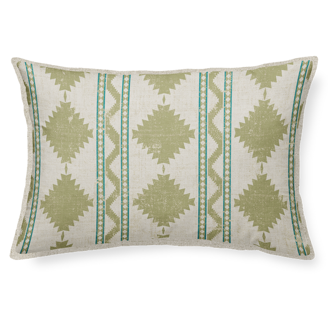 Cojín decorativo rectangular Azahara hoja algodón, poliéster, lino, viscosa verde y beige cordoncillo  30x50cm