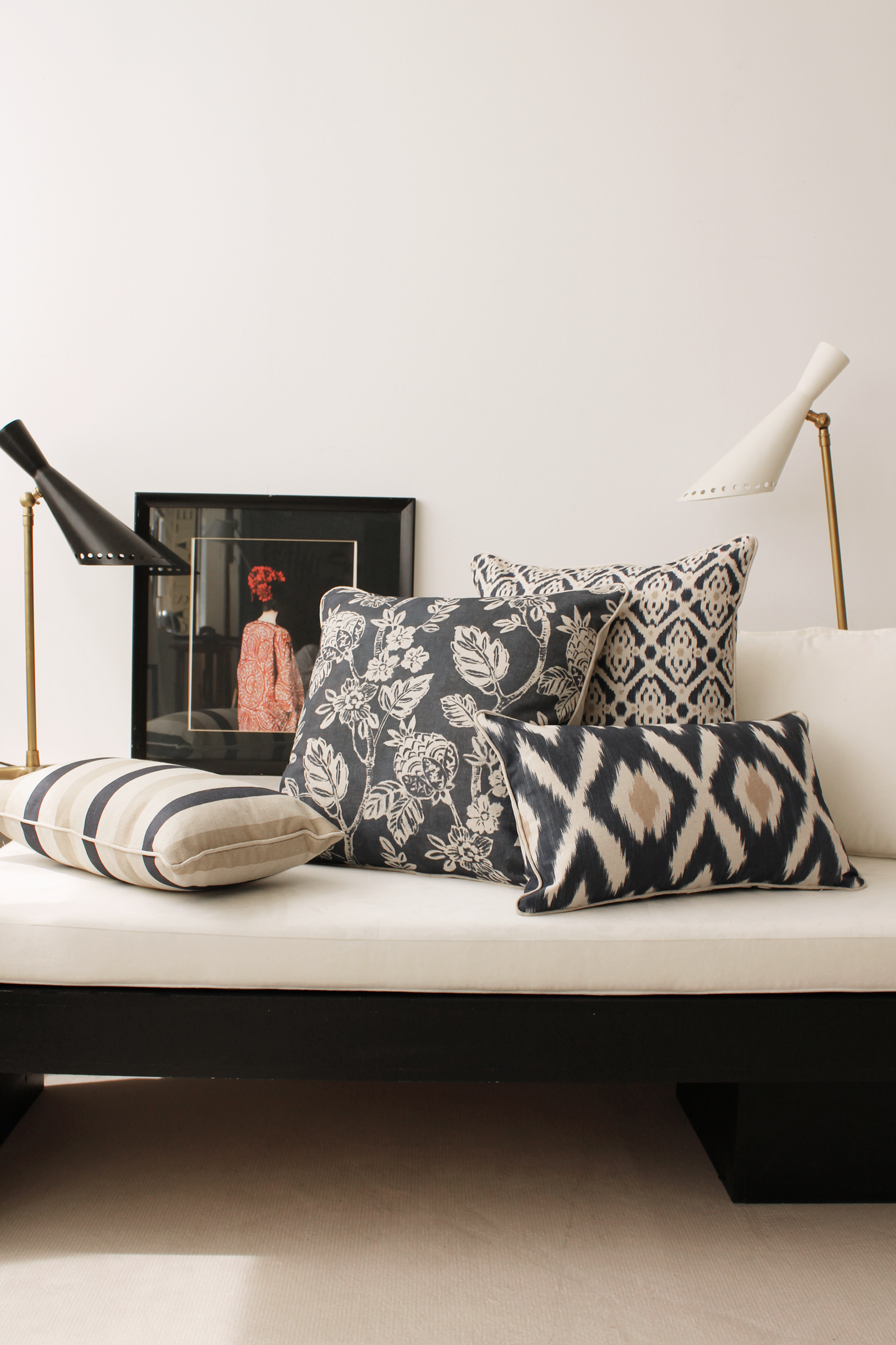 Cojín decorativo rectangular Cibeles silueta algodón, lino azul marino y beige cordoncillo 30x50cm - 4