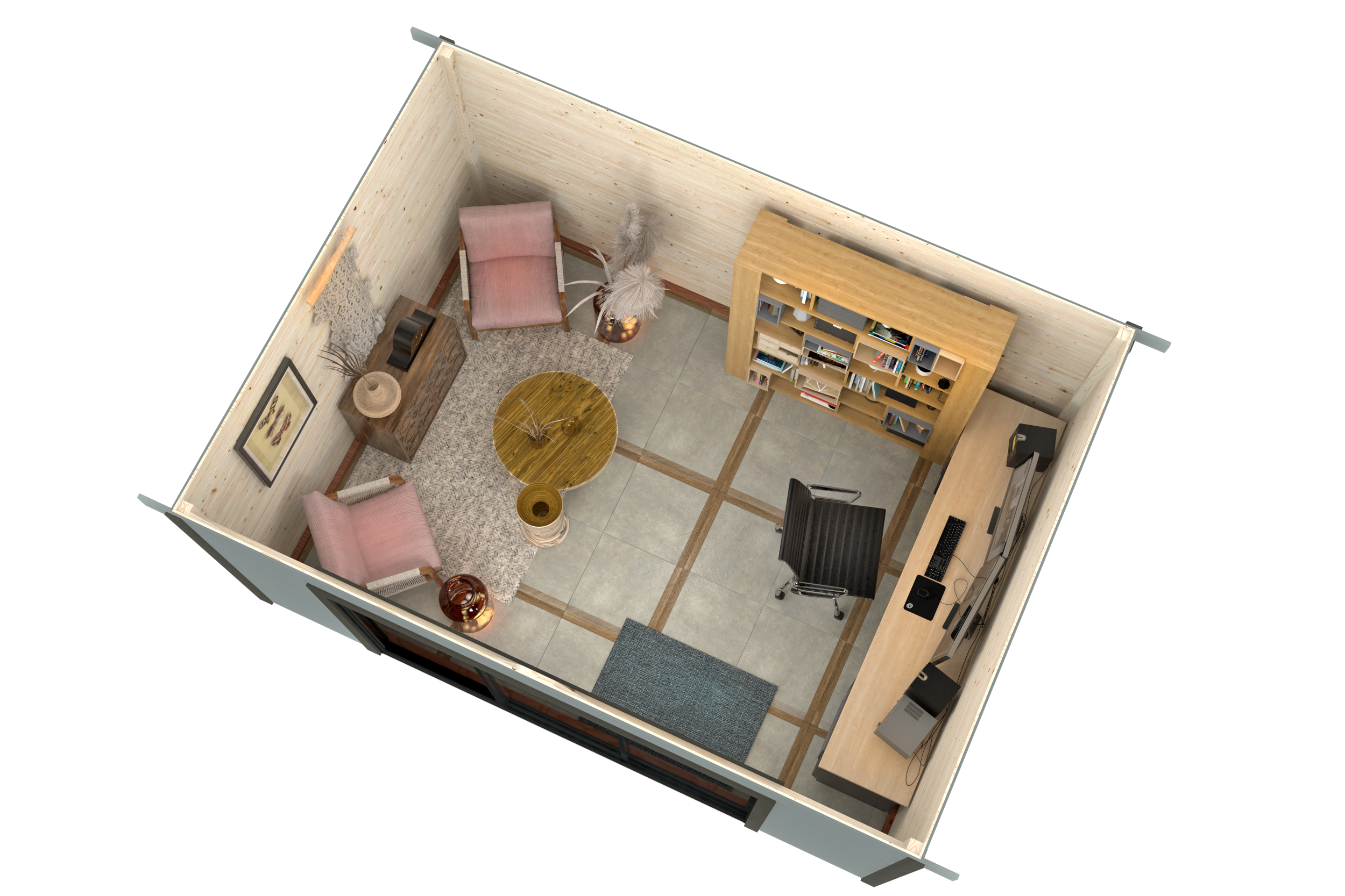 Caseta de madera Lydia de 390x237x494 cm y 19.27 m2 con 28 mm espesor y doble puerta corredera WHITEWOOD - 7