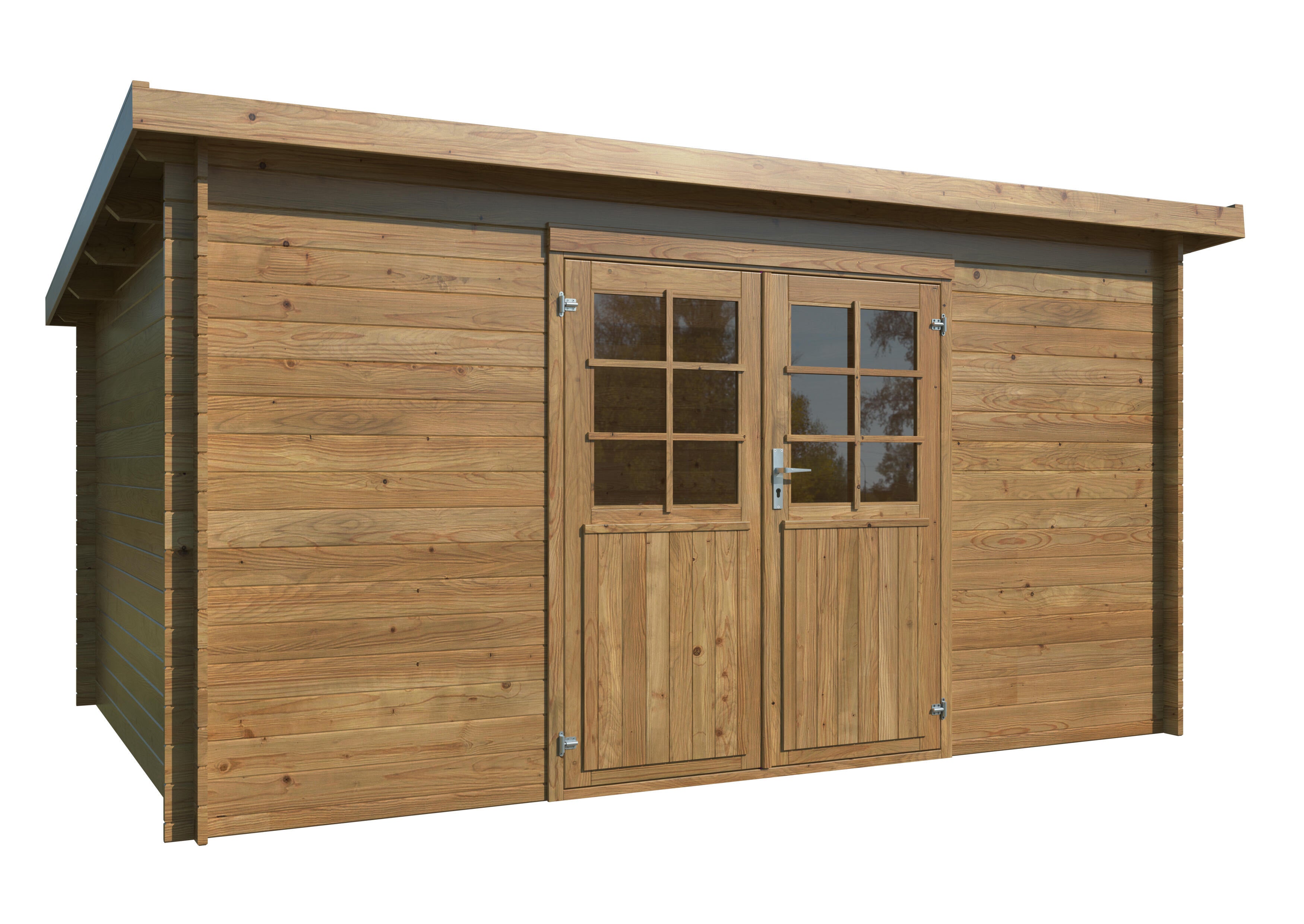 Caseta de madera Lola 2 MARRÓN de 320x215x430 cm y 13.8 m2 con 28 mm espesor doble puerta WHITEWOOD - 5