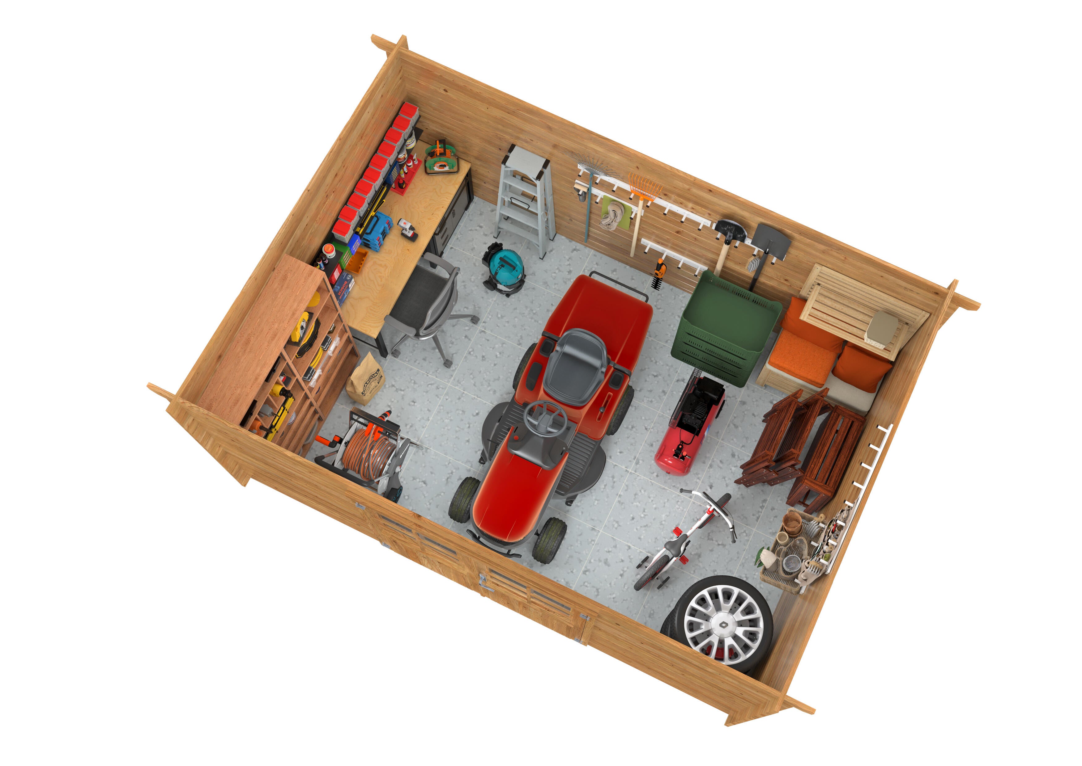 Caseta de madera Lola 2 MARRÓN de 320x215x430 cm y 13.8 m2 con 28 mm espesor doble puerta WHITEWOOD - 6