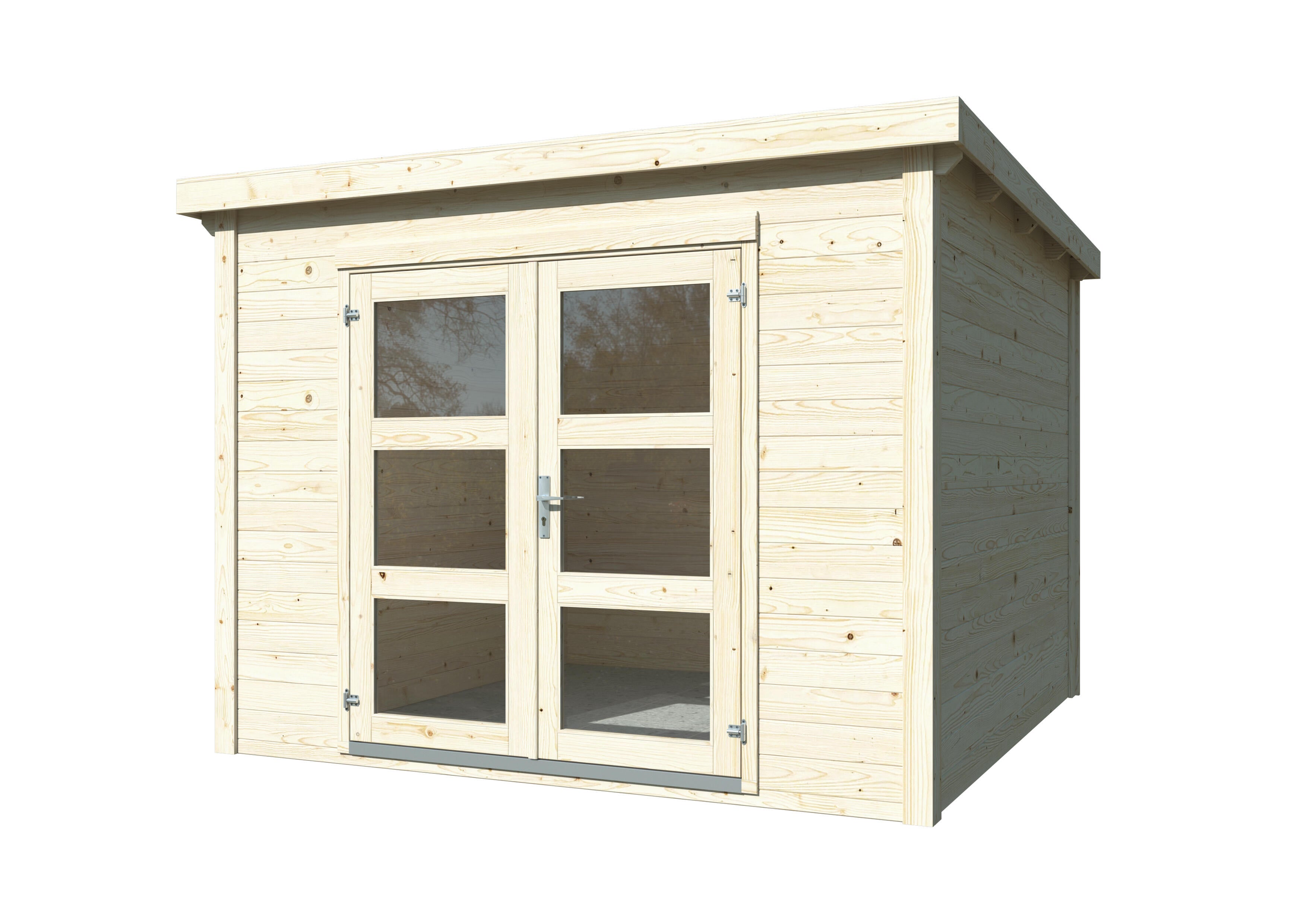 caseta de madera lya 1 de 306x220x300 cm y 918 m2 con 28 mm espesor y doble puerta whitewood
