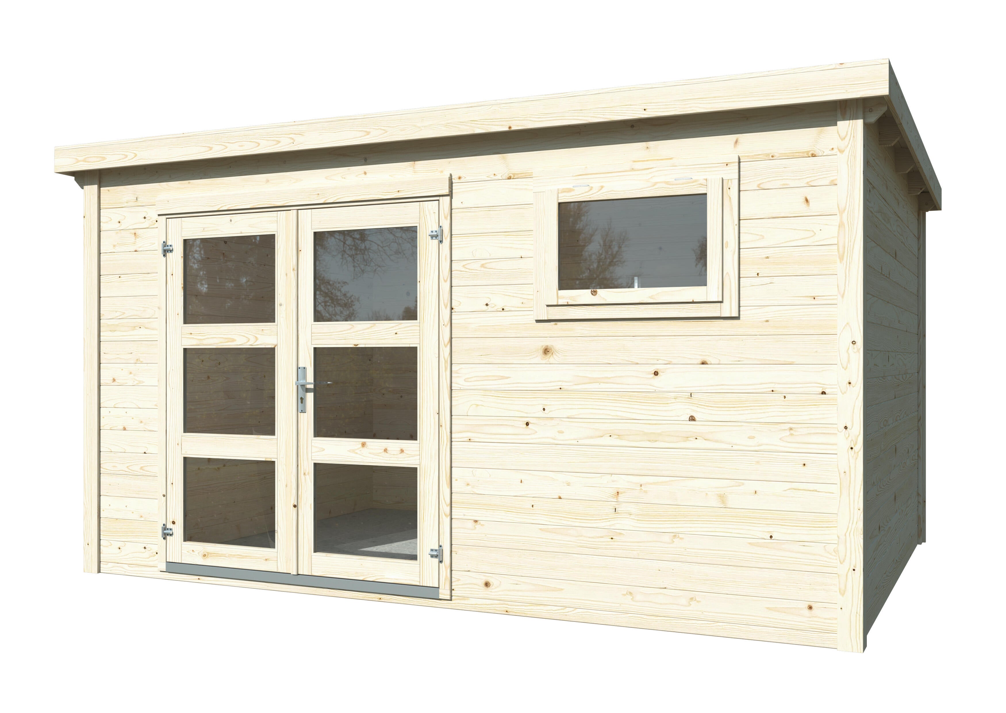 caseta de madera lya 2 de 306x221x409 cm y 1256 m2 con 28 mm espesor y doble puerta whitewood