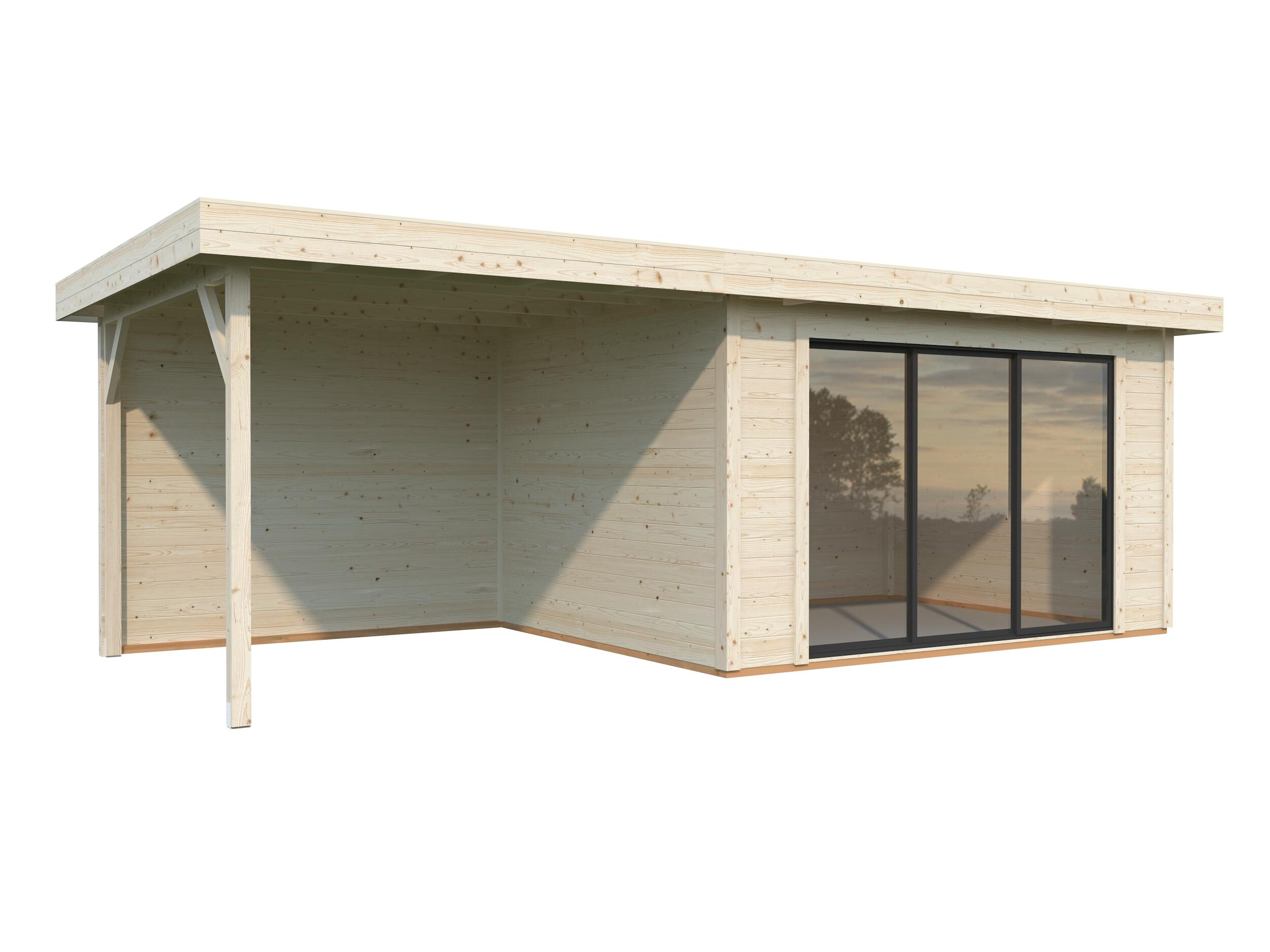 caseta de madera lydia 10876 m2 de 351x237x707 cm y 2482 m2 con 28 mm espesor y doble puerta corredera whitewood