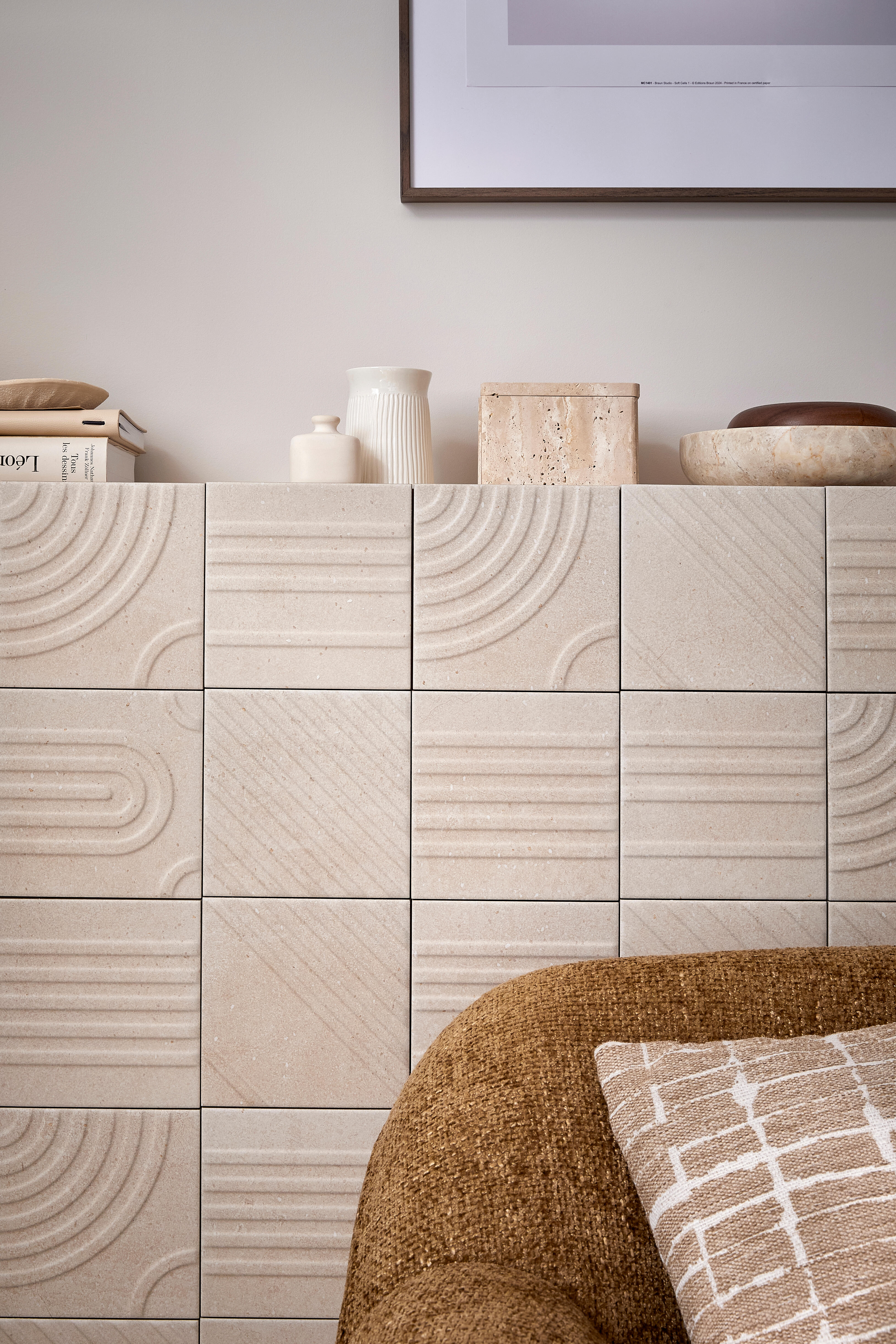 Coussin Chenille geometrique, beige l.45 x L.45 cm - 3