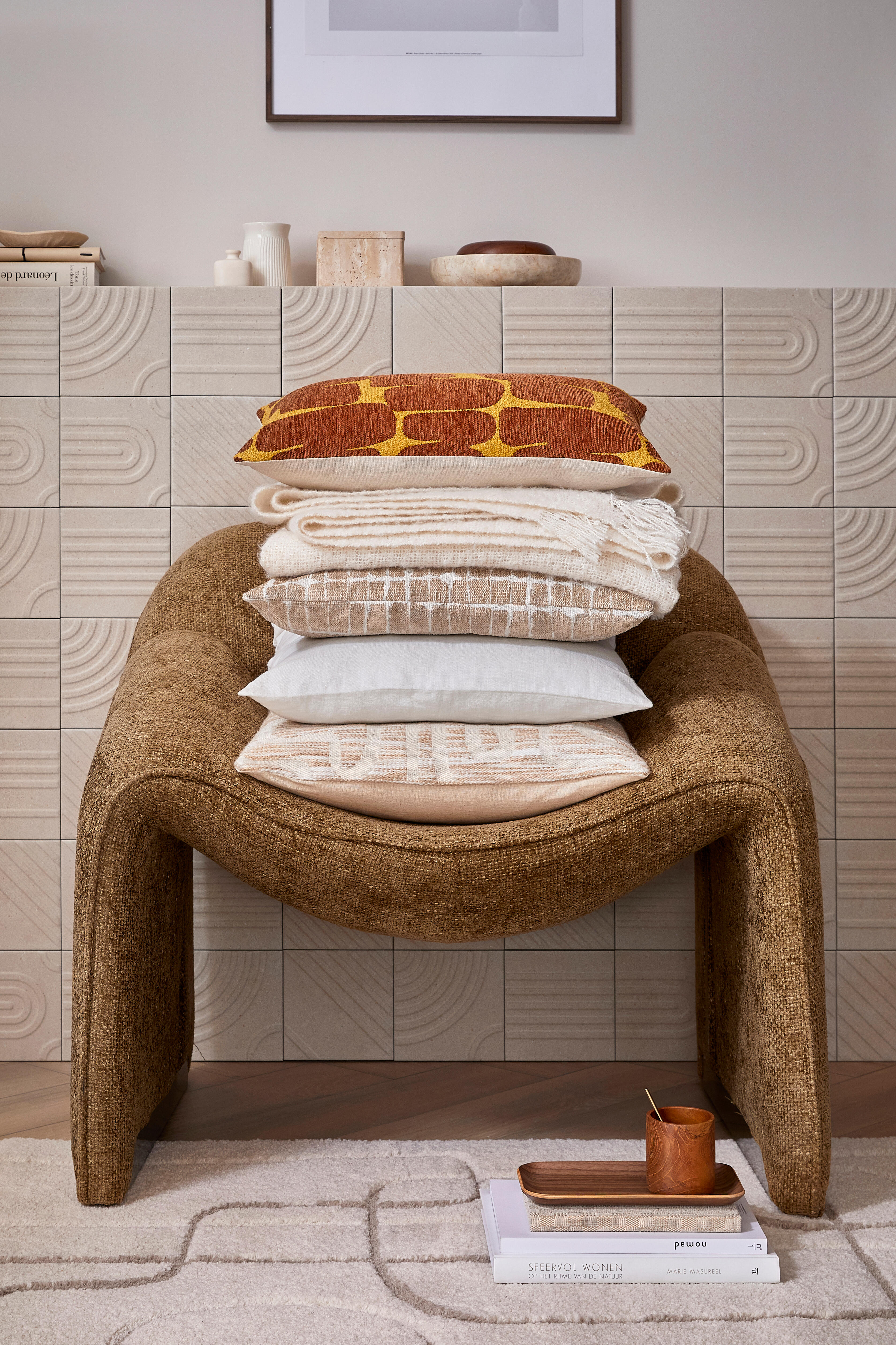 Coussin Chenille geometrique, beige l.45 x L.45 cm - 2